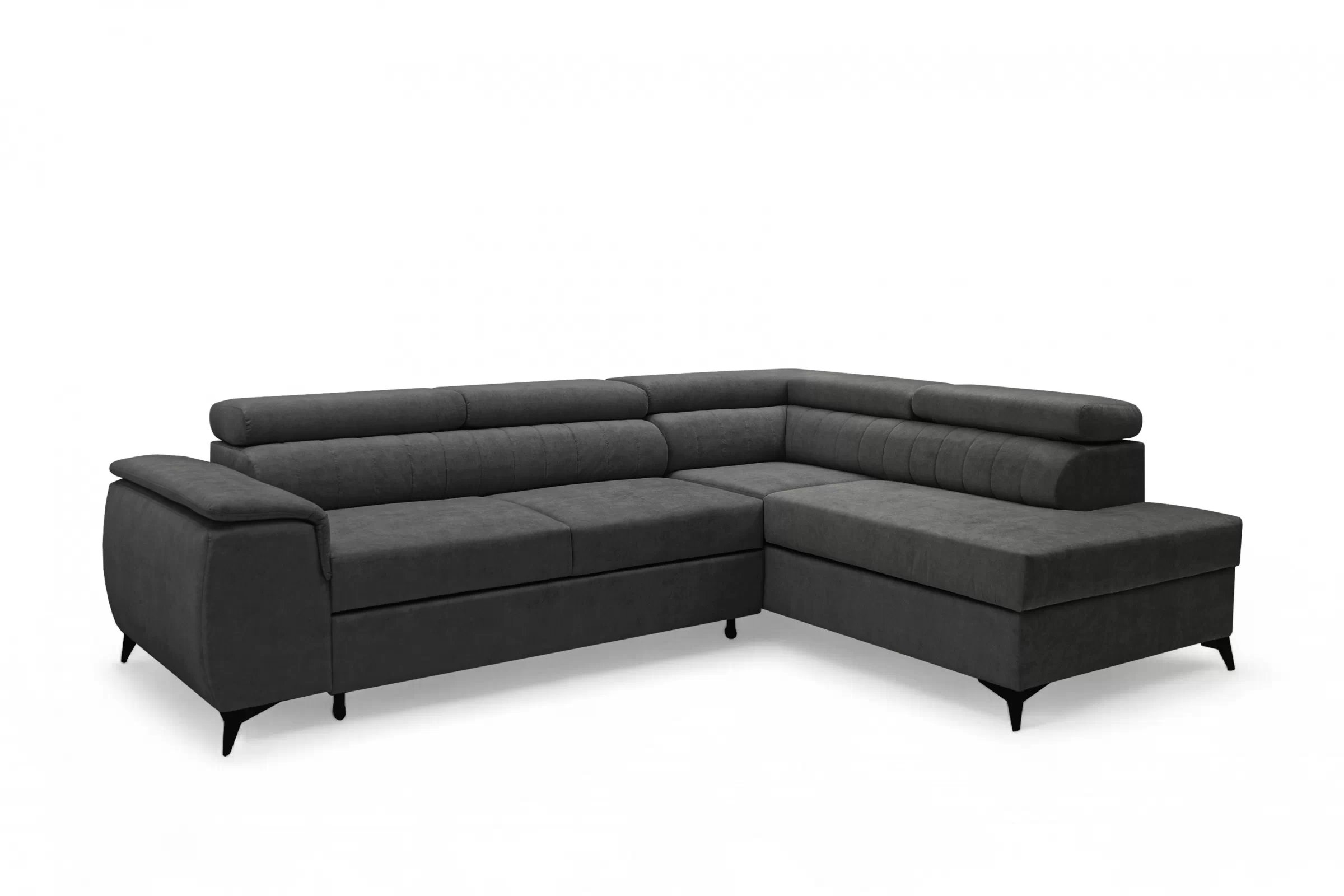 Rohová pohovka Monrose L pravá s funkcí spánku - tmavě šedý welvet Zetta 305 Rohová sedací souprava Monrose L rozkládací pravá - tmavě šedá welwet latwoczyszczacy Zetta 305