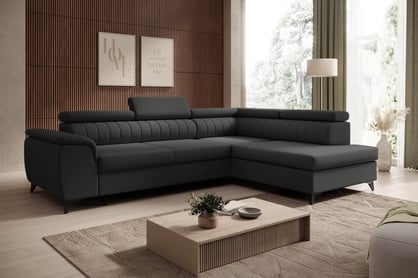 Rohová pohovka Monrose L pravá s funkcí spánku - tmavě šedý welvet Zetta 305 Rohová sedací souprava Monrose L rozkládací pravá - tmavě šedá welwet latwoczyszczacy Zetta 305