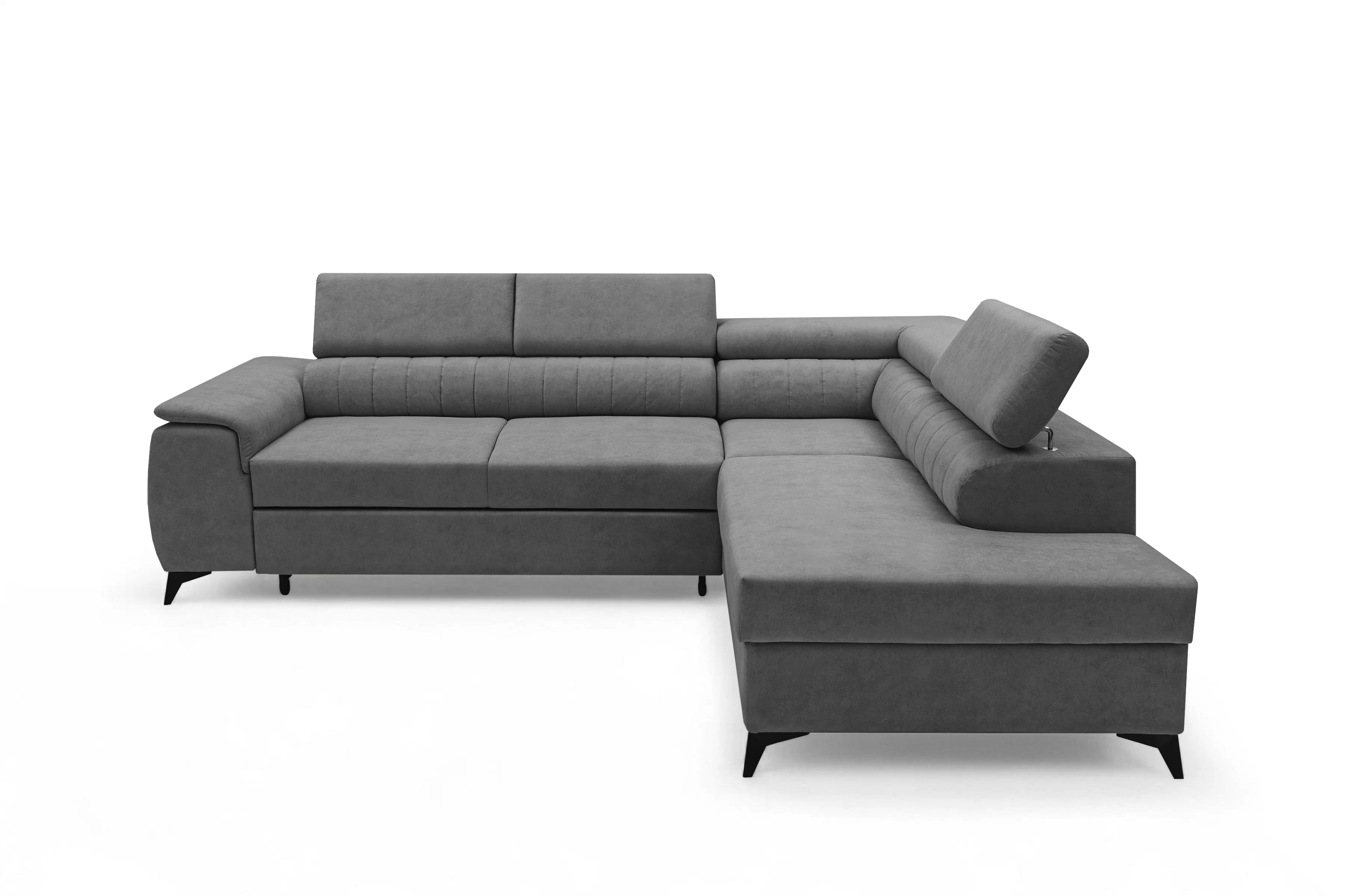 Rohová pohovka Monrose L pravá s funkcí spánku - šedý welvet Zetta 303 Rohová sedací souprava Monrose L rozkládací pravá - šedá welwet latwoczyszczacy Zetta 303