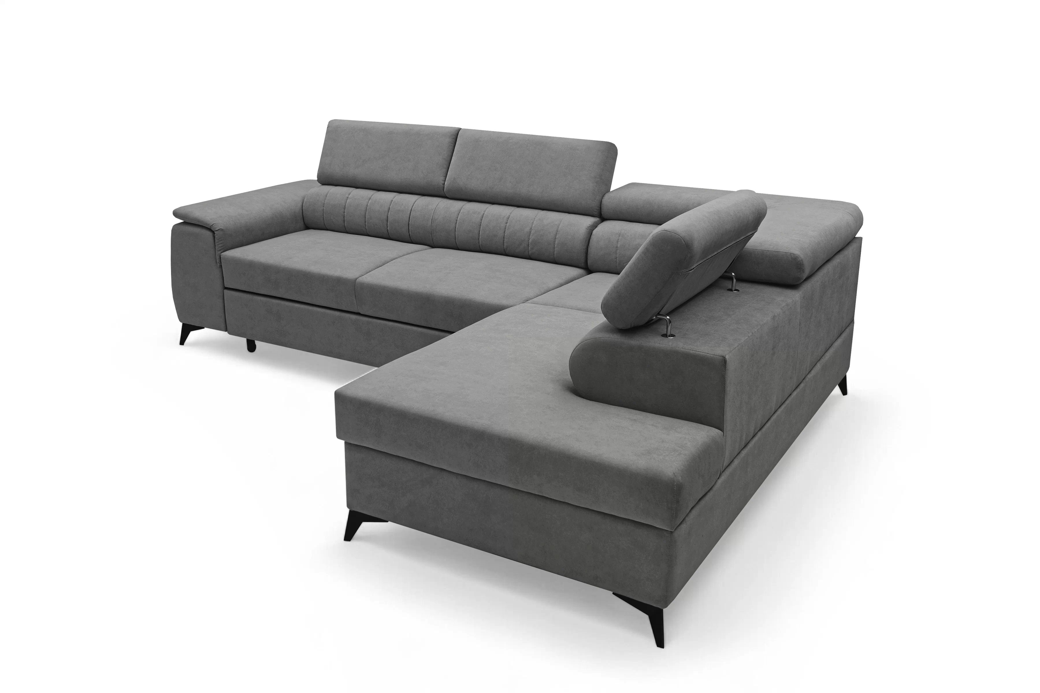 Rohová pohovka Monrose L pravá s funkcí spánku - šedý welvet Zetta 303 Rohová sedací souprava Monrose L rozkládací pravá - šedá welwet latwoczyszczacy Zetta 303