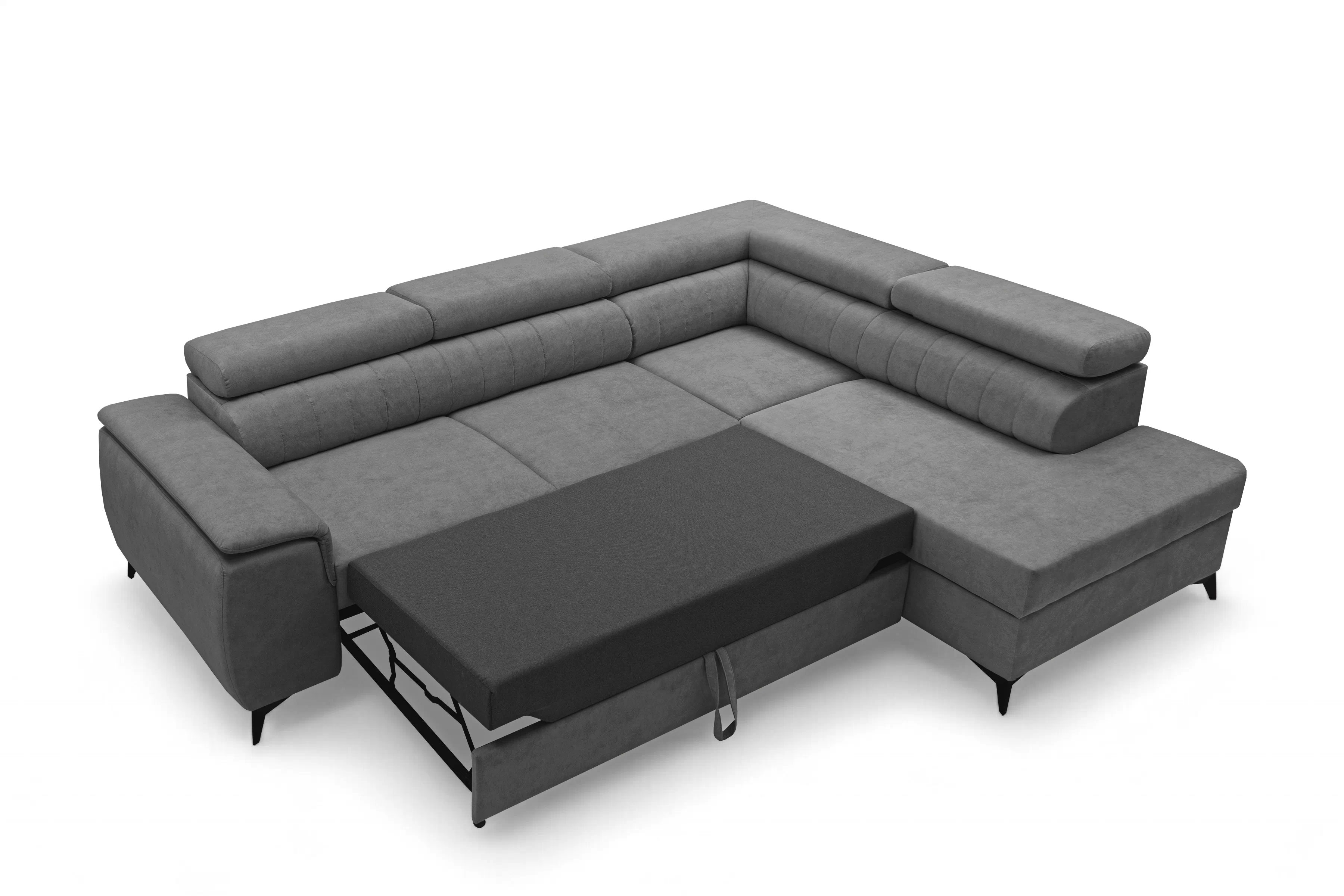 Rohová pohovka Monrose L pravá s funkcí spánku - šedý welvet Zetta 303 Rohová sedací souprava Monrose L rozkládací pravá - šedá welwet latwoczyszczacy Zetta 303