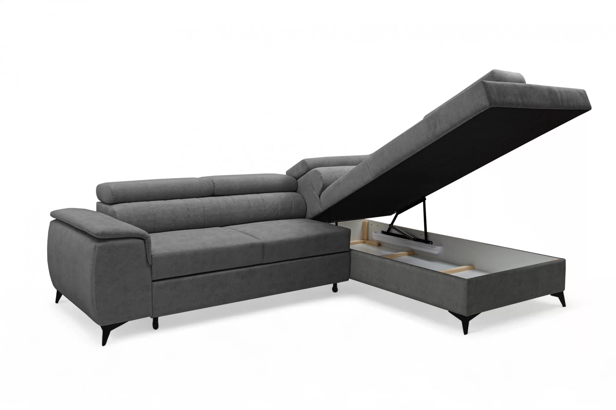 Rohová pohovka Monrose L pravá s funkcí spánku - šedý welvet Zetta 303 Rohová sedací souprava Monrose L rozkládací pravá - šedá welwet latwoczyszczacy Zetta 303