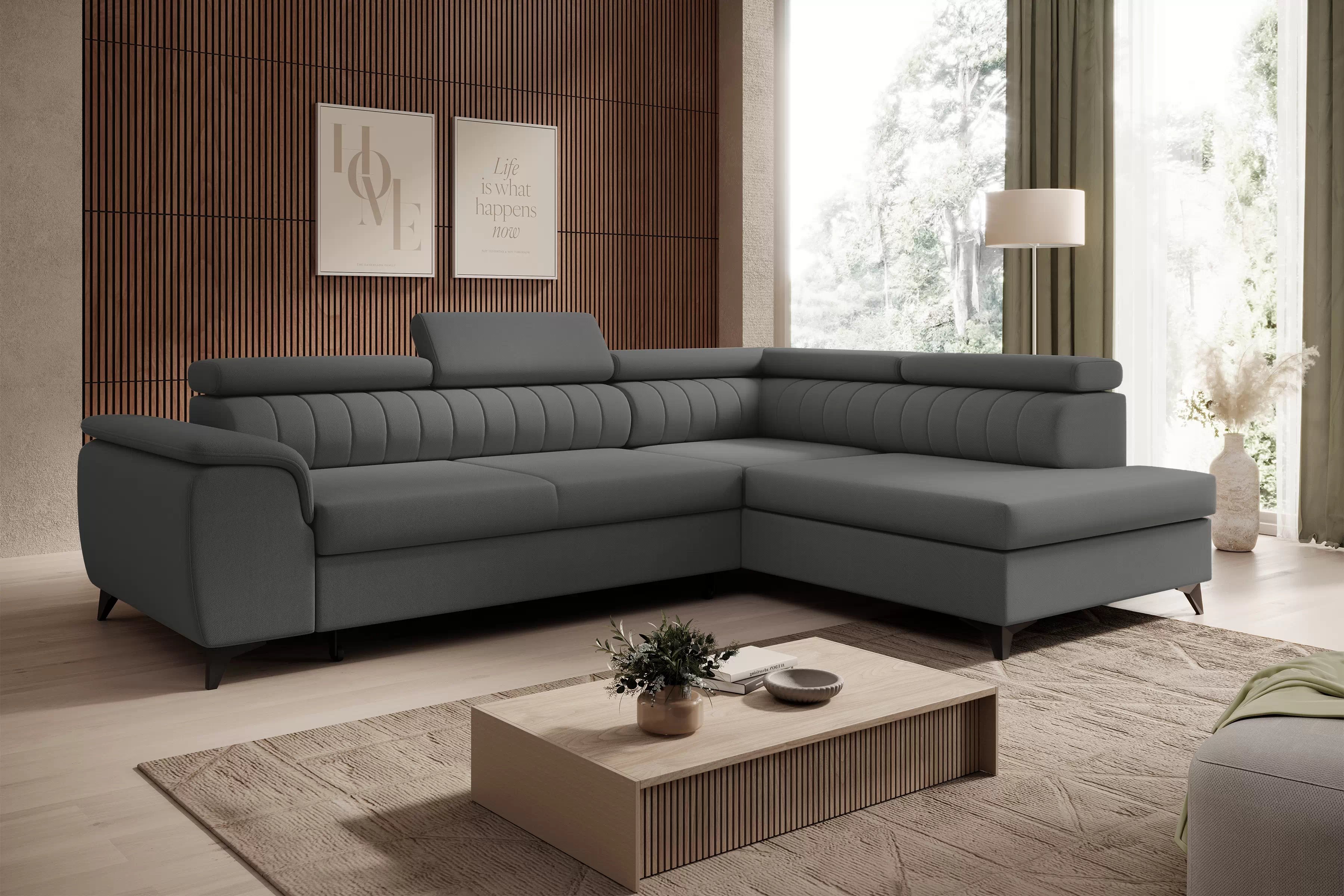 Rohová pohovka Monrose L pravá s funkcí spánku - šedý welvet Zetta 303 Rohová sedací souprava Monrose L rozkládací pravá - šedá welwet latwoczyszczacy Zetta 303