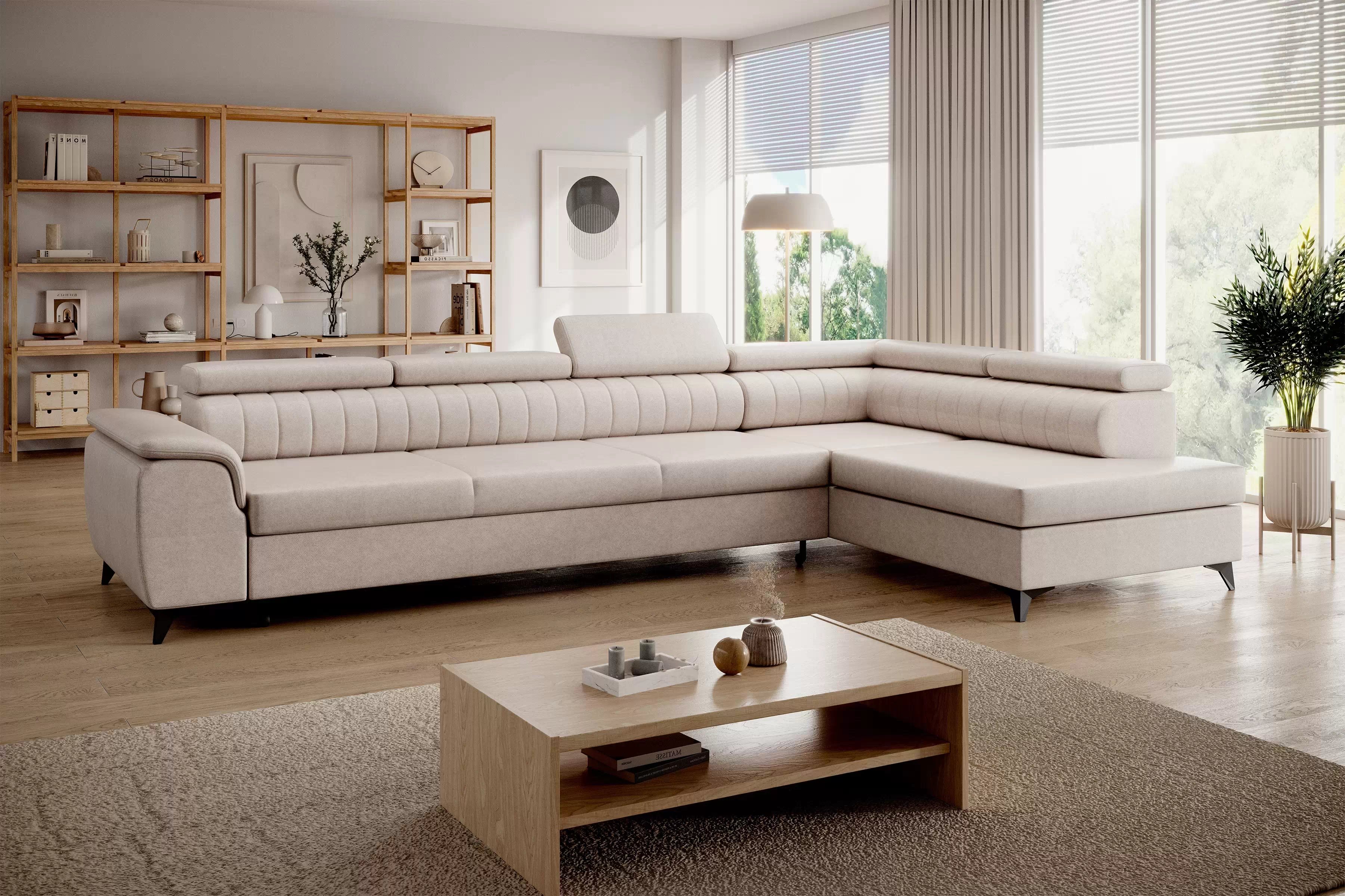 Rohová sedacia súprava Monrose Maxi s funkciou spania pravá - krémová pletenina Ado 1601 Rohová sedacia súprava Monrose Maxi s funkciou spánku pravá strana - kremowa plecionka Ado 1601 Halva