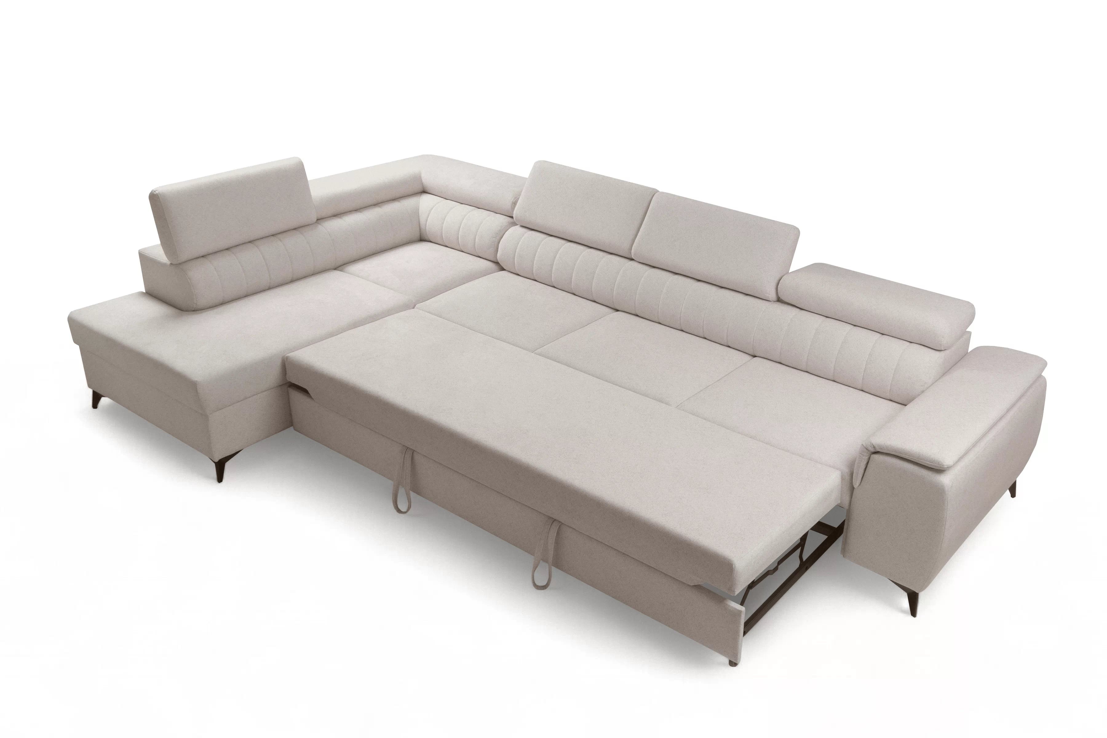 Rohová pohovka Monrose Maxi levá s funkcí spánku - krémová tkanina Ado 1601 Rohová sedací souprava Monrose Maxi rozkládací levá - kremowa plecionka Ado 1601 Halva 