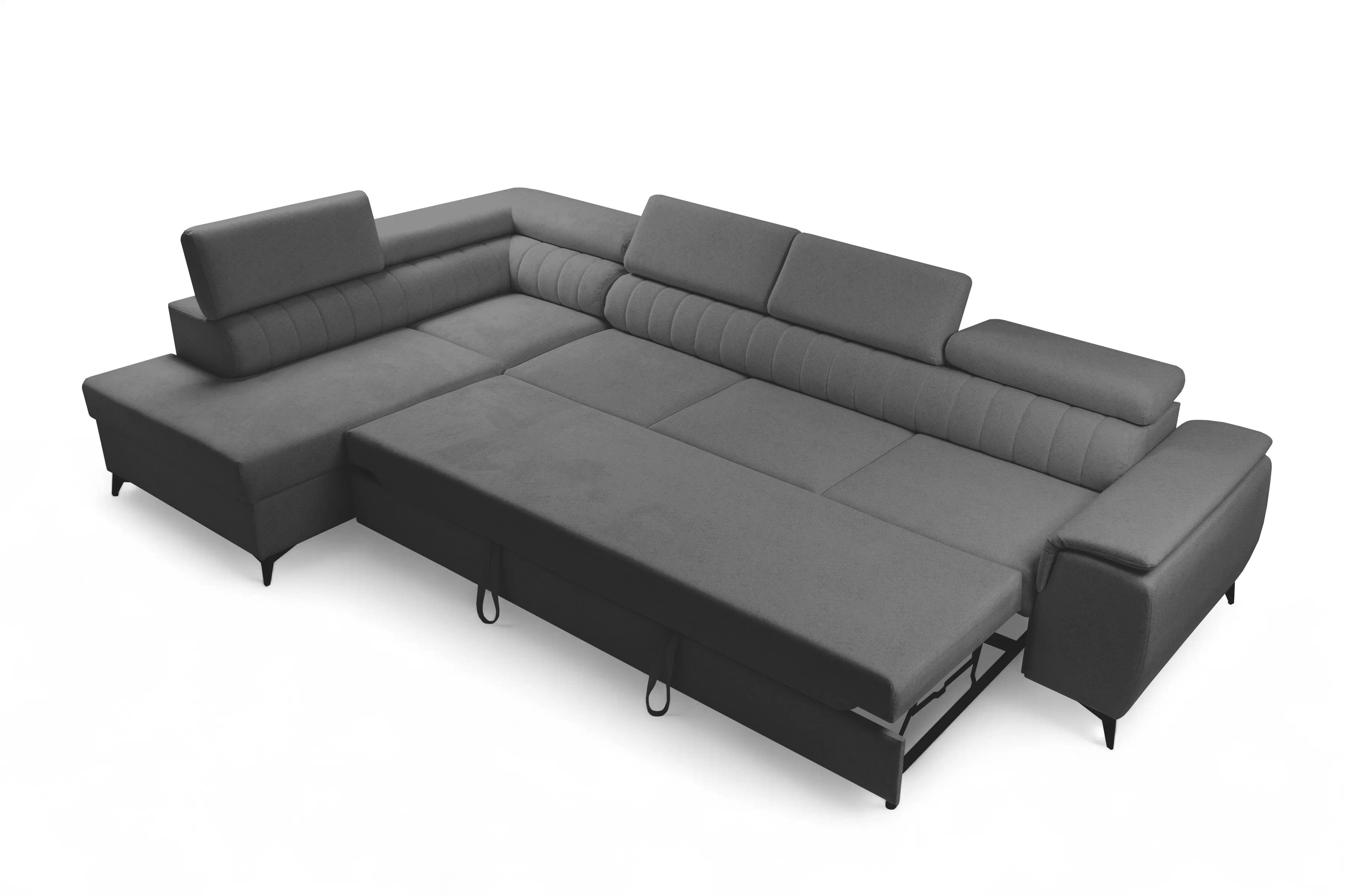 Rohová pohovka Monrose Maxi levá s funkcí spánku - šedá tkanina Ado 1617 Rohová sedací souprava Monrose Maxi rozkládací levá - šedá plecionka Ado 1617