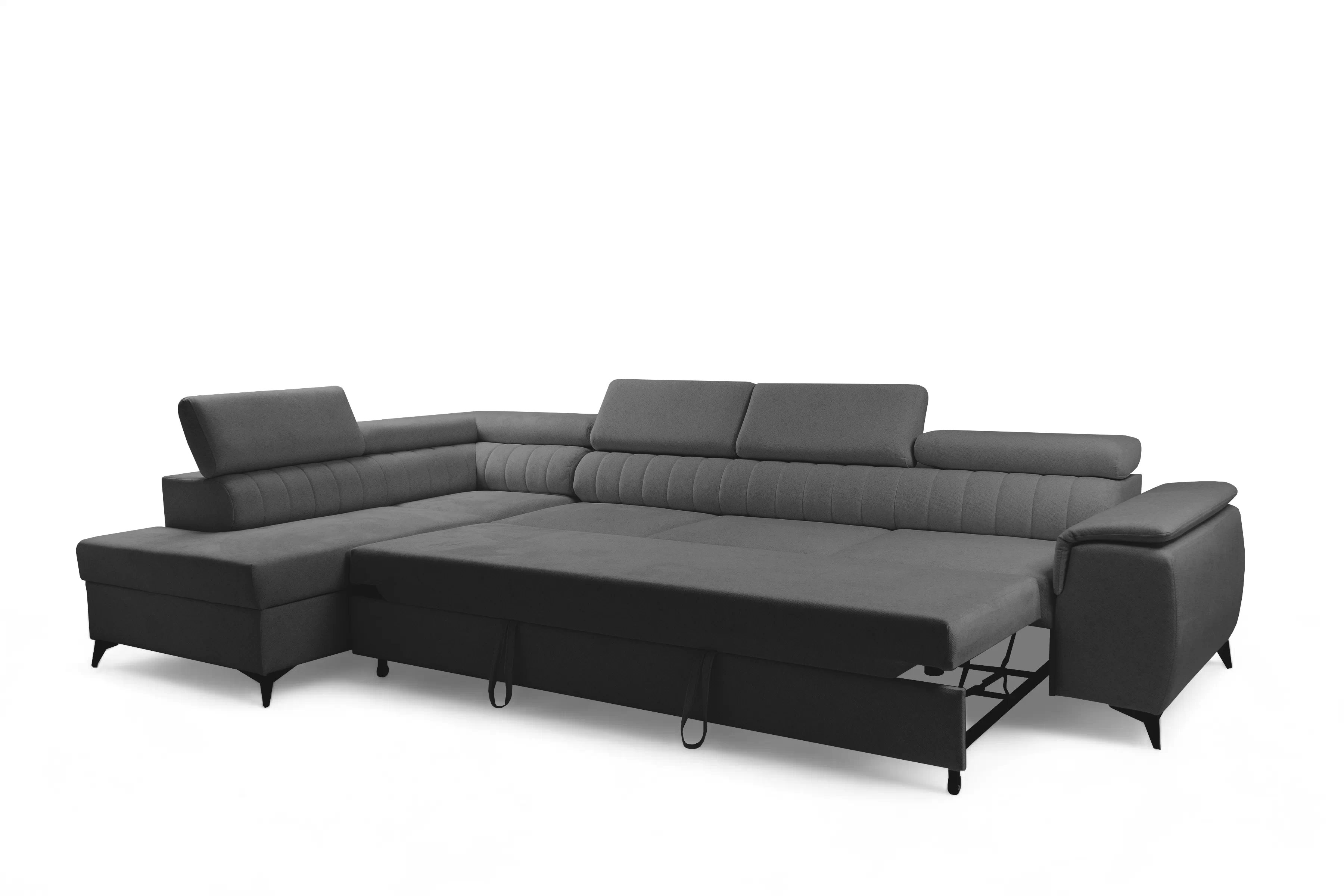 Rohová pohovka Monrose Maxi levá s funkcí spánku - šedá tkanina Ado 1617 Rohová sedací souprava Monrose Maxi rozkládací levá - šedá plecionka Ado 1617