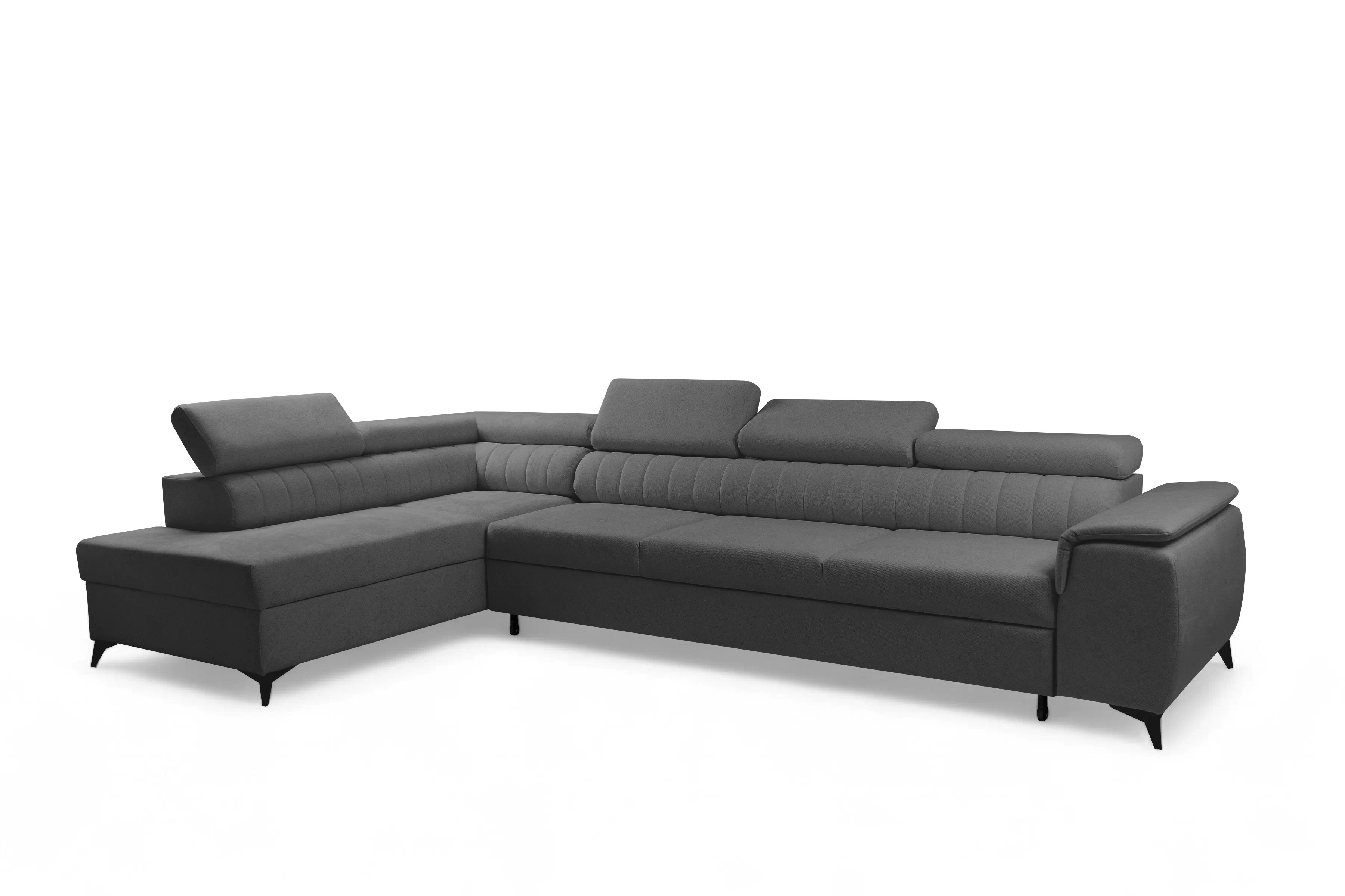 Rohová pohovka Monrose Maxi levá s funkcí spánku - šedá tkanina Ado 1617 Rohová sedací souprava Monrose Maxi rozkládací levá - šedá plecionka Ado 1617