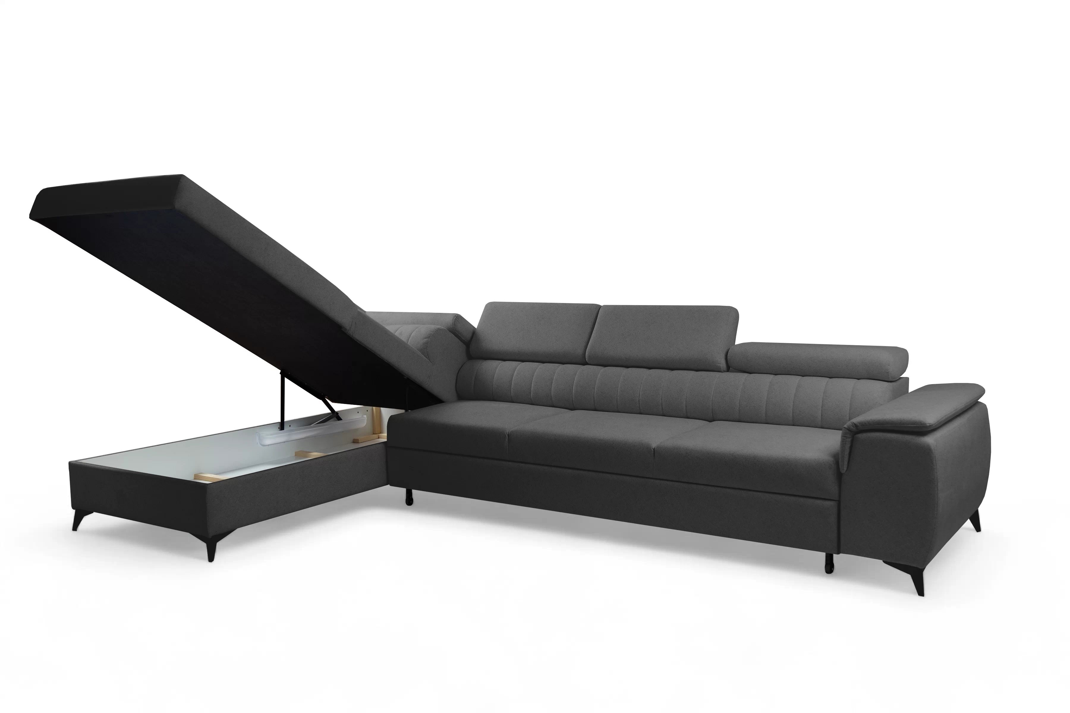 Rohová pohovka Monrose Maxi levá s funkcí spánku - šedá tkanina Ado 1617 Rohová sedací souprava Monrose Maxi rozkládací levá - šedá plecionka Ado 1617