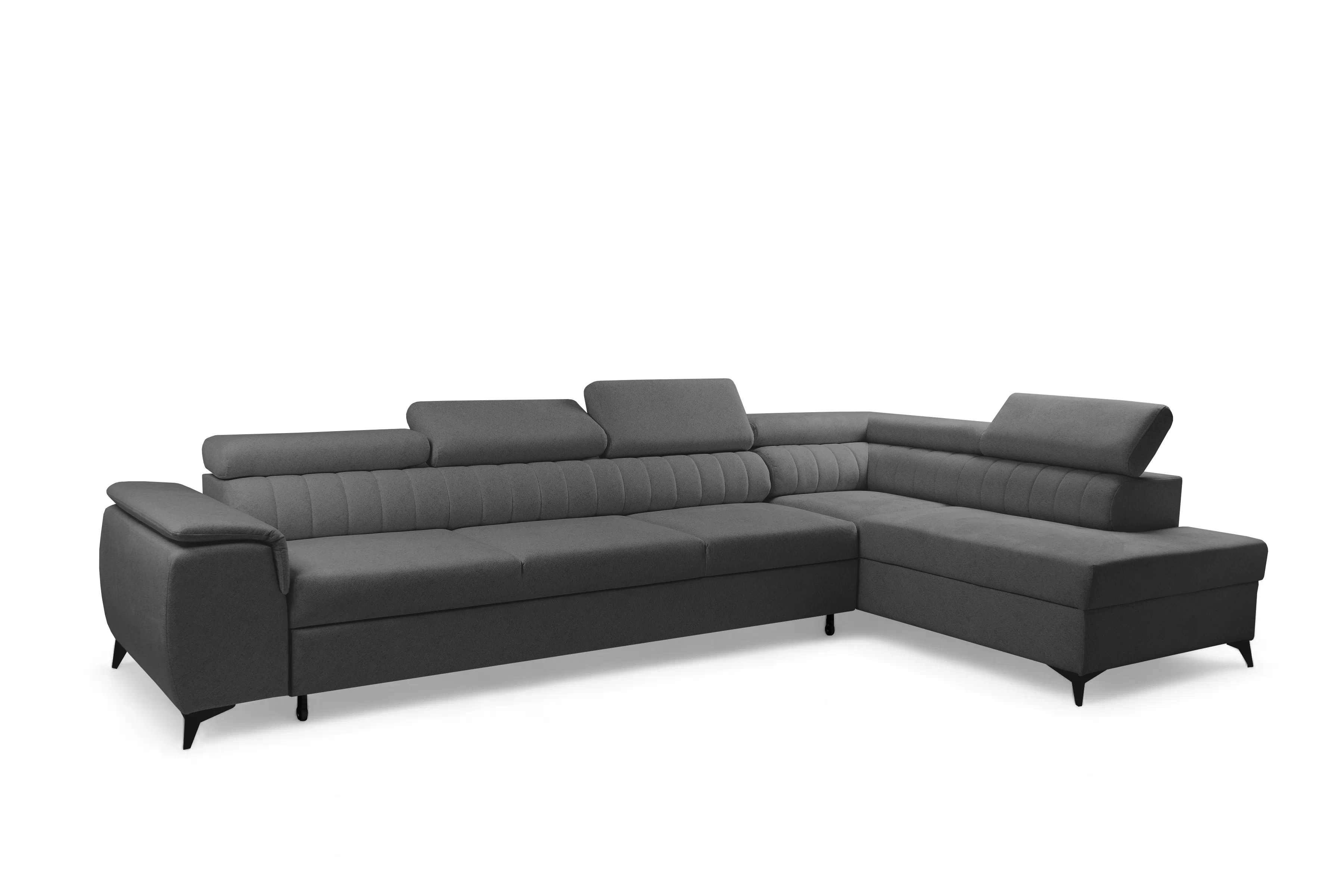 Rohová pohovka Monrose Maxi pravá s funkcí spánku - šedá tkanina Ado 1617 Rohová sedací souprava Monrose Maxi rozkládací pravá - šedá plecionka Ado 1617