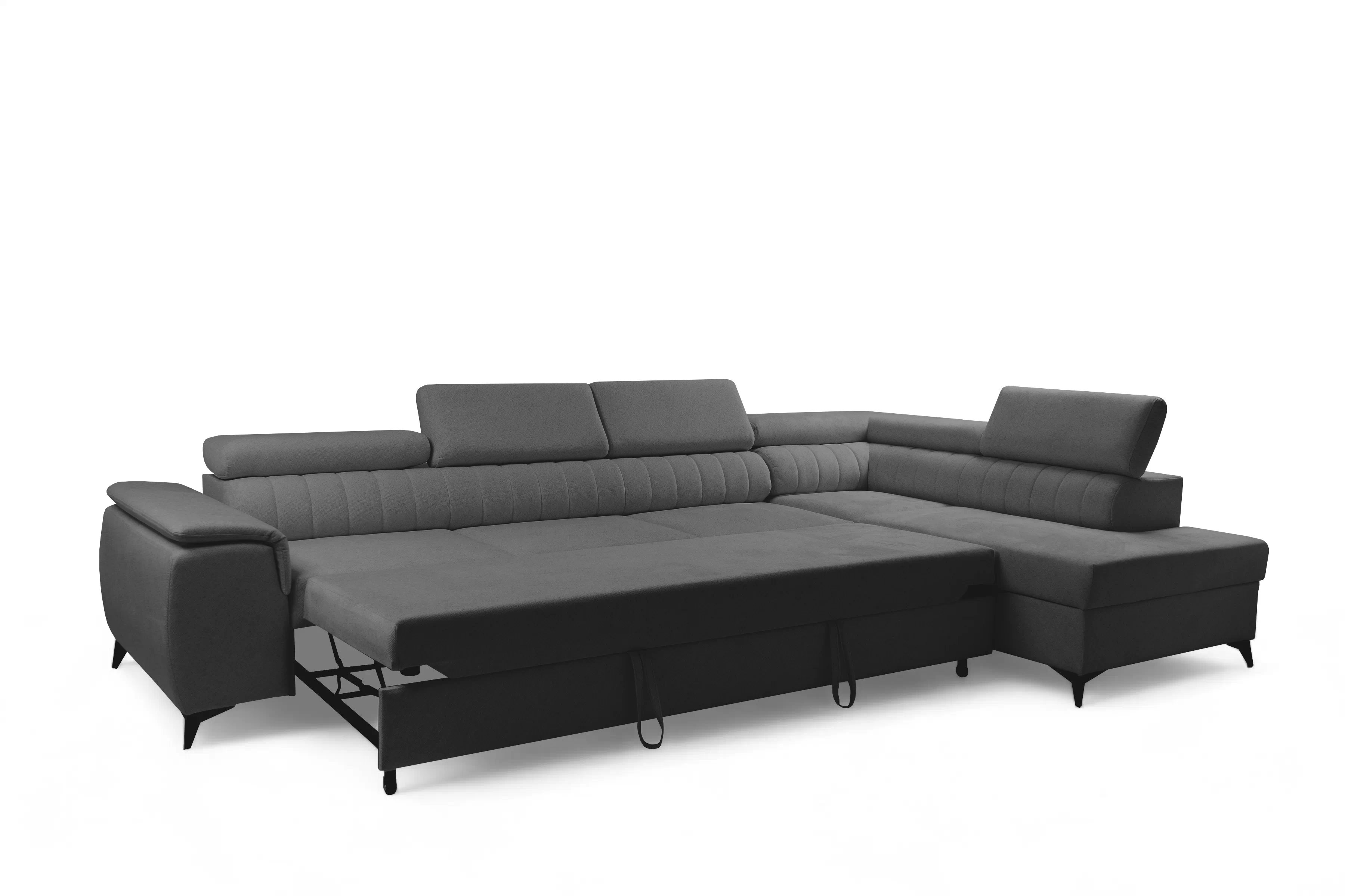 Rohová pohovka Monrose Maxi pravá s funkcí spánku - šedá tkanina Ado 1617 Rohová sedací souprava Monrose Maxi rozkládací pravá - šedá plecionka Ado 1617