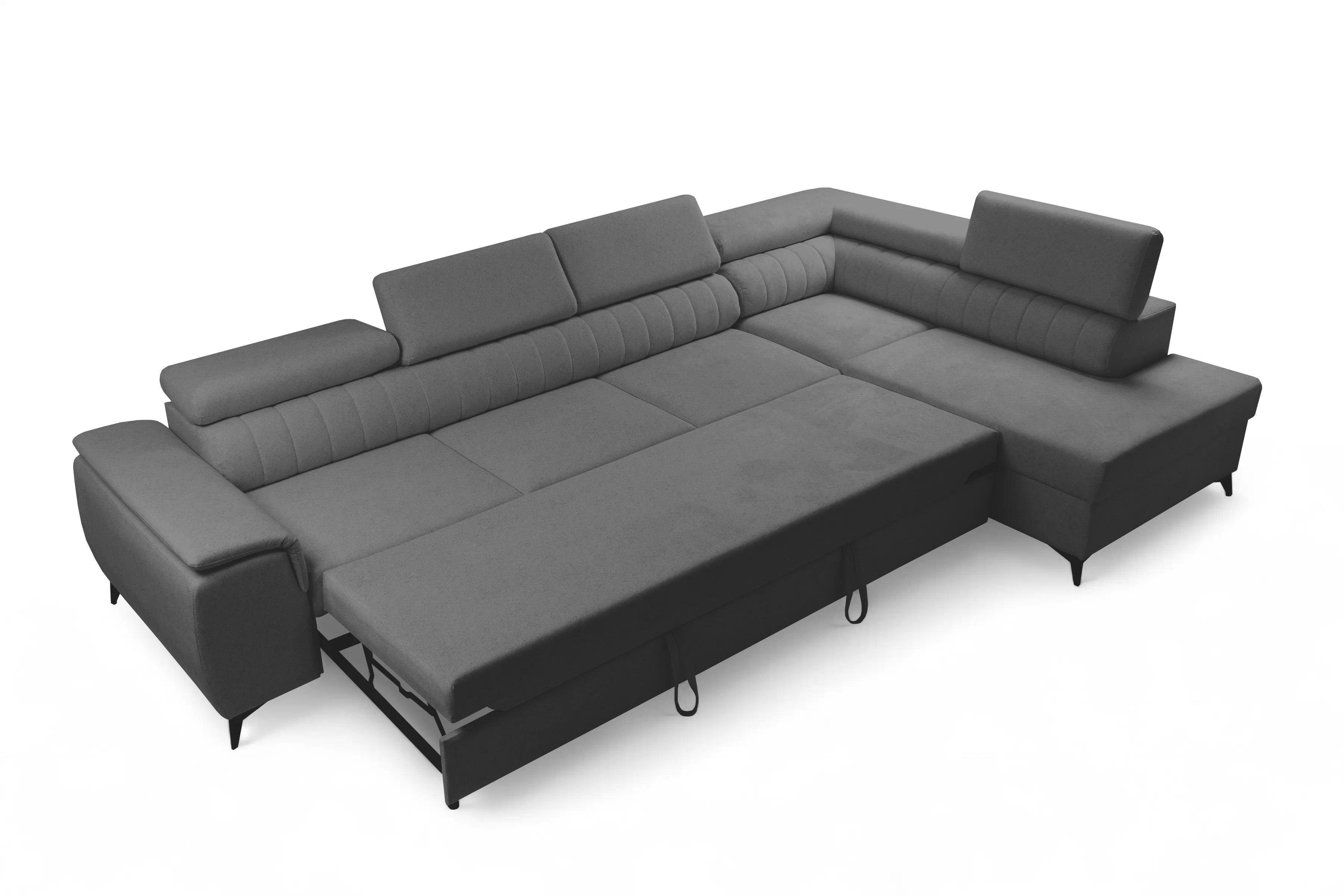 Rohová pohovka Monrose Maxi pravá s funkcí spánku - šedá tkanina Ado 1617 Rohová sedací souprava Monrose Maxi rozkládací pravá - šedá plecionka Ado 1617