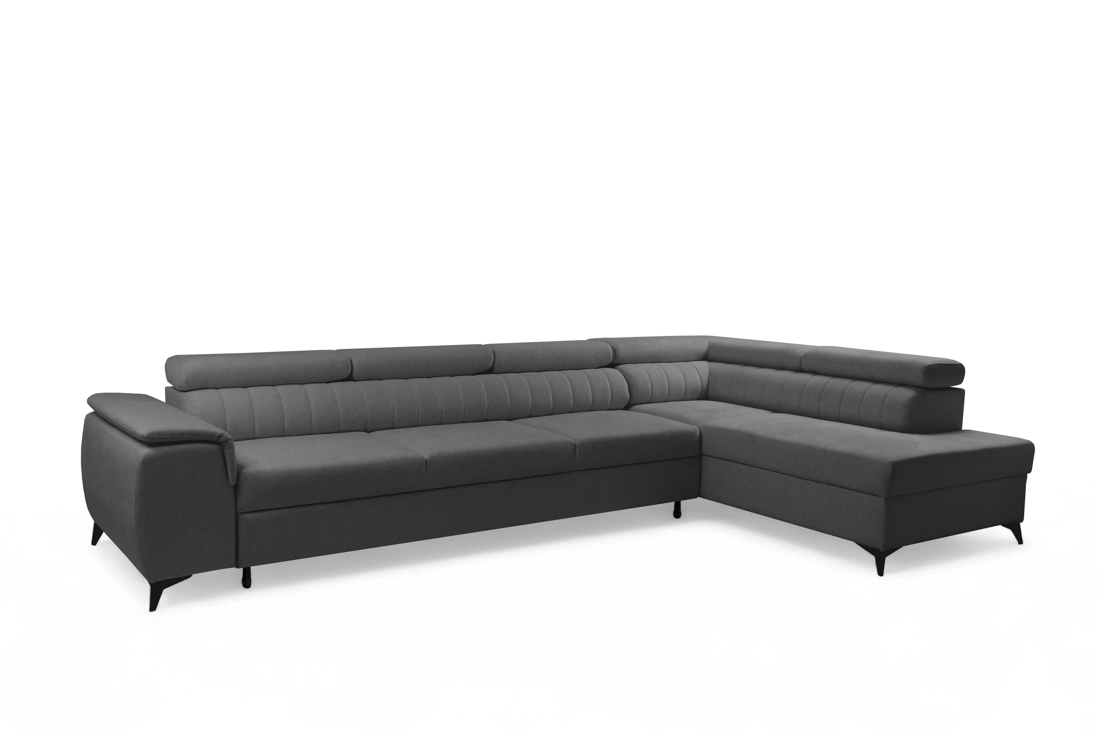 Rohová pohovka Monrose Maxi pravá s funkcí spánku - šedá tkanina Ado 1617 Rohová sedací souprava Monrose Maxi rozkládací pravá - šedá plecionka Ado 1617