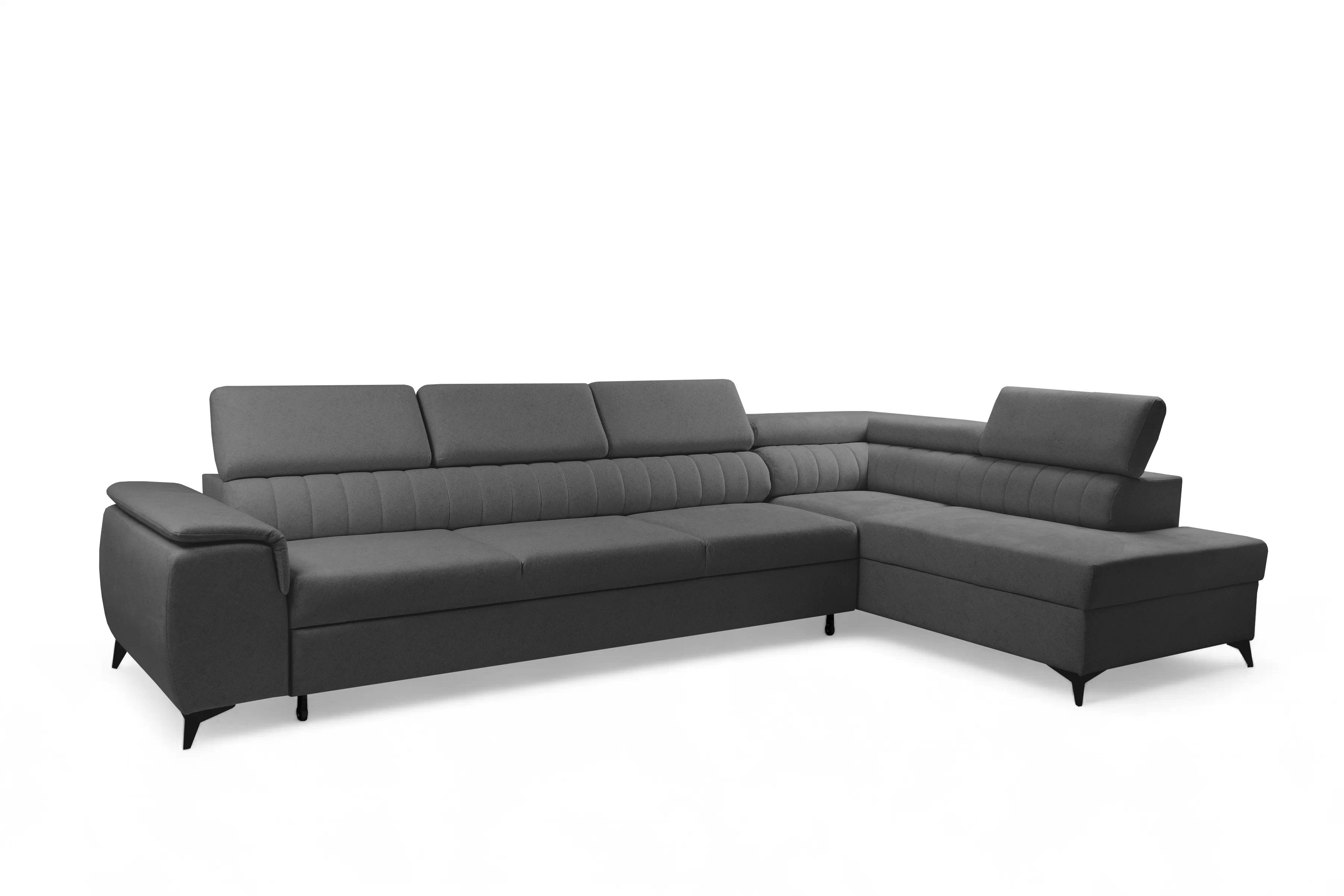 Rohová pohovka Monrose Maxi pravá s funkcí spánku - šedá tkanina Ado 1617 Rohová sedací souprava Monrose Maxi rozkládací pravá - šedá plecionka Ado 1617