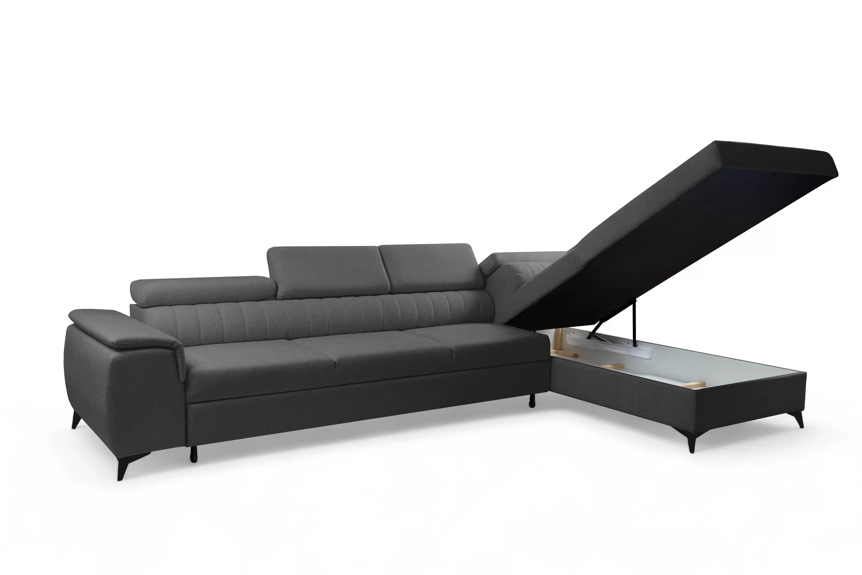 Rohová pohovka Monrose Maxi pravá s funkcí spánku - šedá tkanina Ado 1617 Rohová sedací souprava Monrose Maxi rozkládací pravá - šedá plecionka Ado 1617