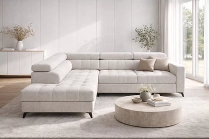 Rozkladacia rohová sedacia súprava Nardo L ľavá - béžová ľahkočistiaca žinylka Taro 04 Rohová sedacia súprava Nardo L s funkciou spánku Ľavá strana - béžový šenil ľahkočistiaci Taro 04