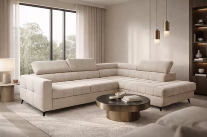 Rozkladacia rohová sedacia súprava Nardo L pravá - béžový plyš Pretty 03 Rohová sedacia súprava Nardo L s funkciou spánku pravá strana - béžový plusz Pretty 03 