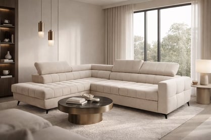 Rohová sedačka Nardo L s rozkladom ľavostranná - béžový plyš Pretty 03 Rohová sedacia súprava Nardo L s funkciou spánku Ľavá strana - béžový plusz Pretty 03