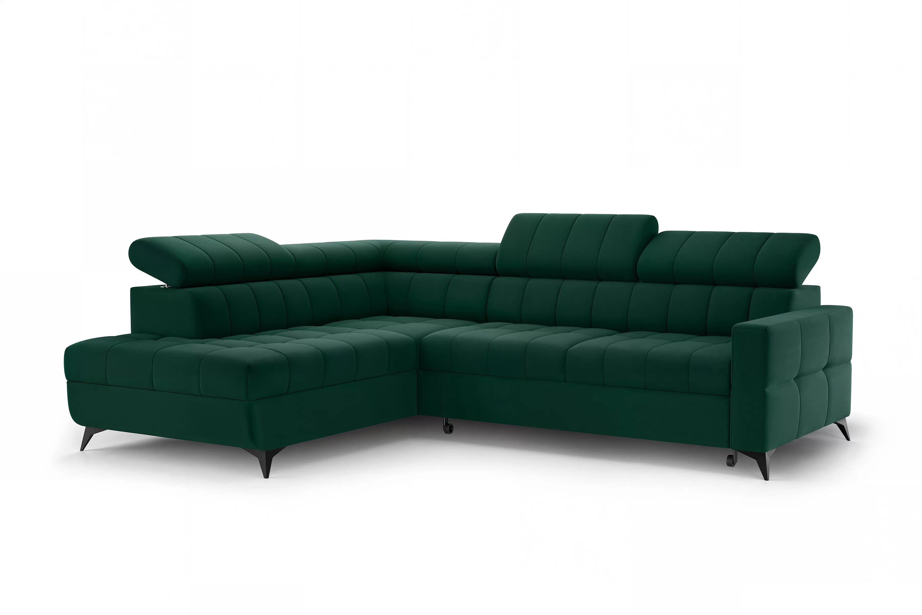 Rohová pohovka Nardo L s rozkladem levostranná - zelený samet Bluvel 78 Rohová sedací souprava Nardo L rozkládací levá - zelená samet Bluvel 78 