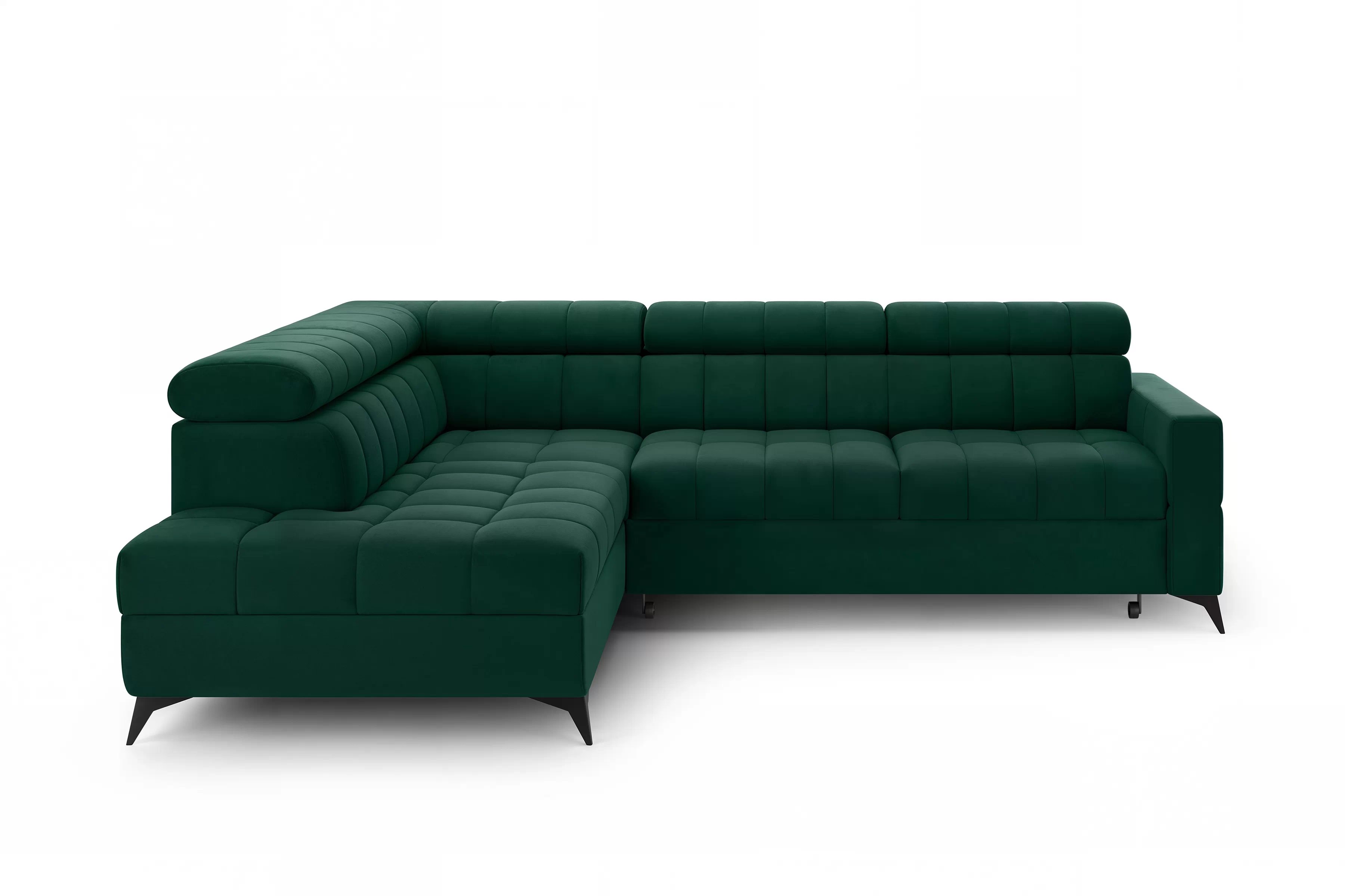 Rohová pohovka Nardo L s rozkladem levostranná - zelený samet Bluvel 78 Rohová sedací souprava Nardo L rozkládací levá - zelená samet Bluvel 78 