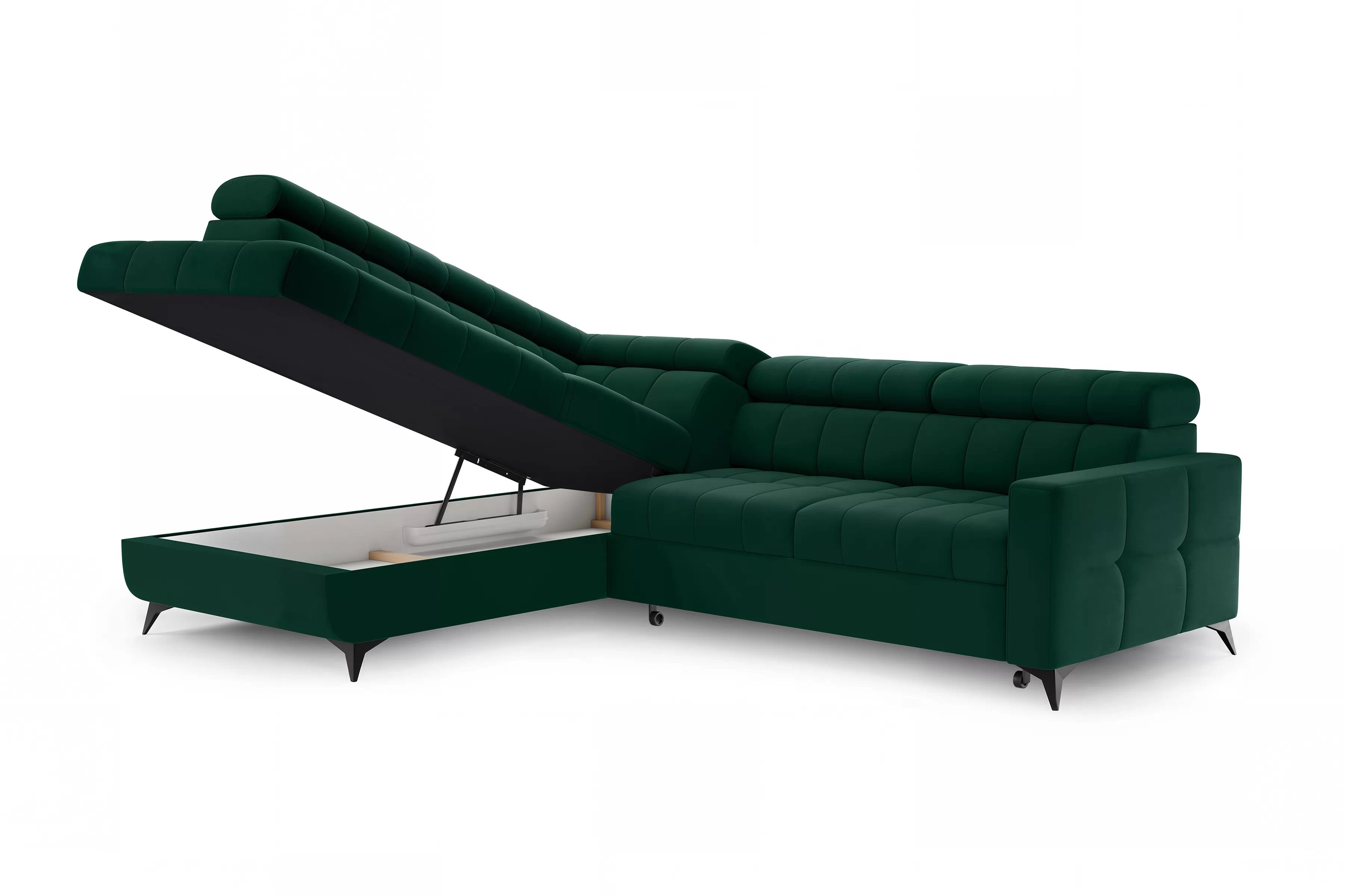 Rohová pohovka Nardo L s rozkladem levostranná - zelený samet Bluvel 78 Rohová sedací souprava Nardo L rozkládací levá - zelená samet Bluvel 78 