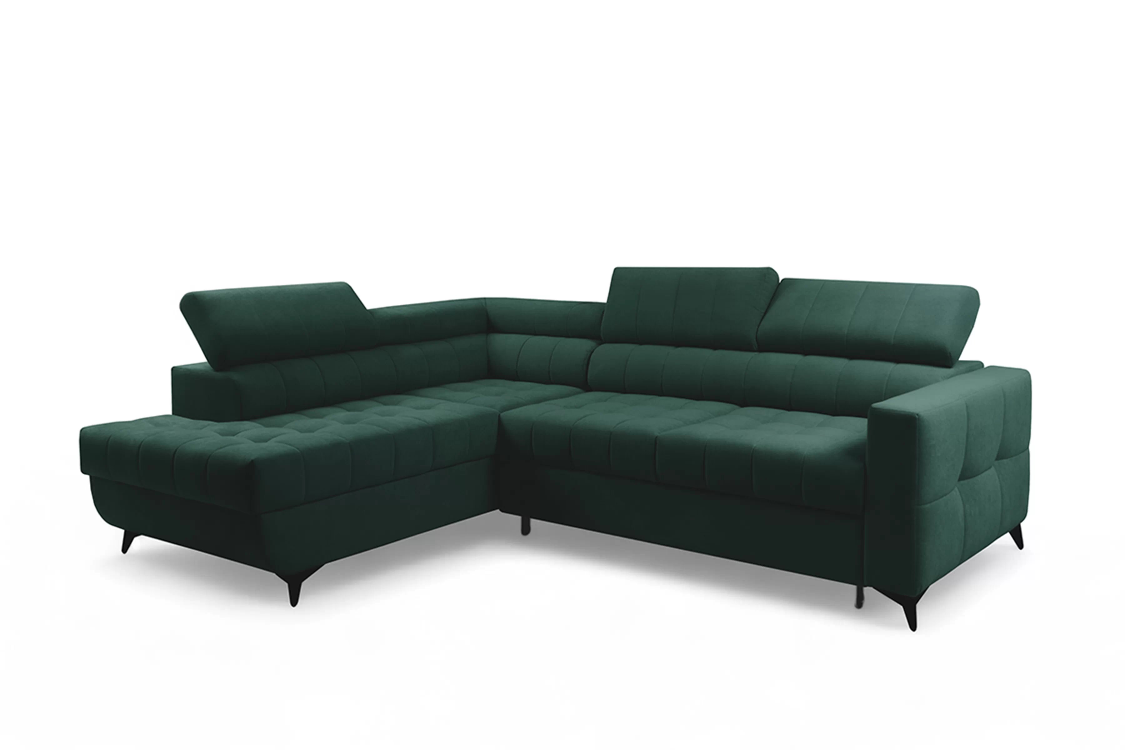 Rohová sedačka Nardo L s rozkladom ľavostranná - zelený zamat Bluvel 78 Rohová sedacia súprava Nardo L s funkciou spánku Ľavá strana - Zelený velúr Bluvel 78