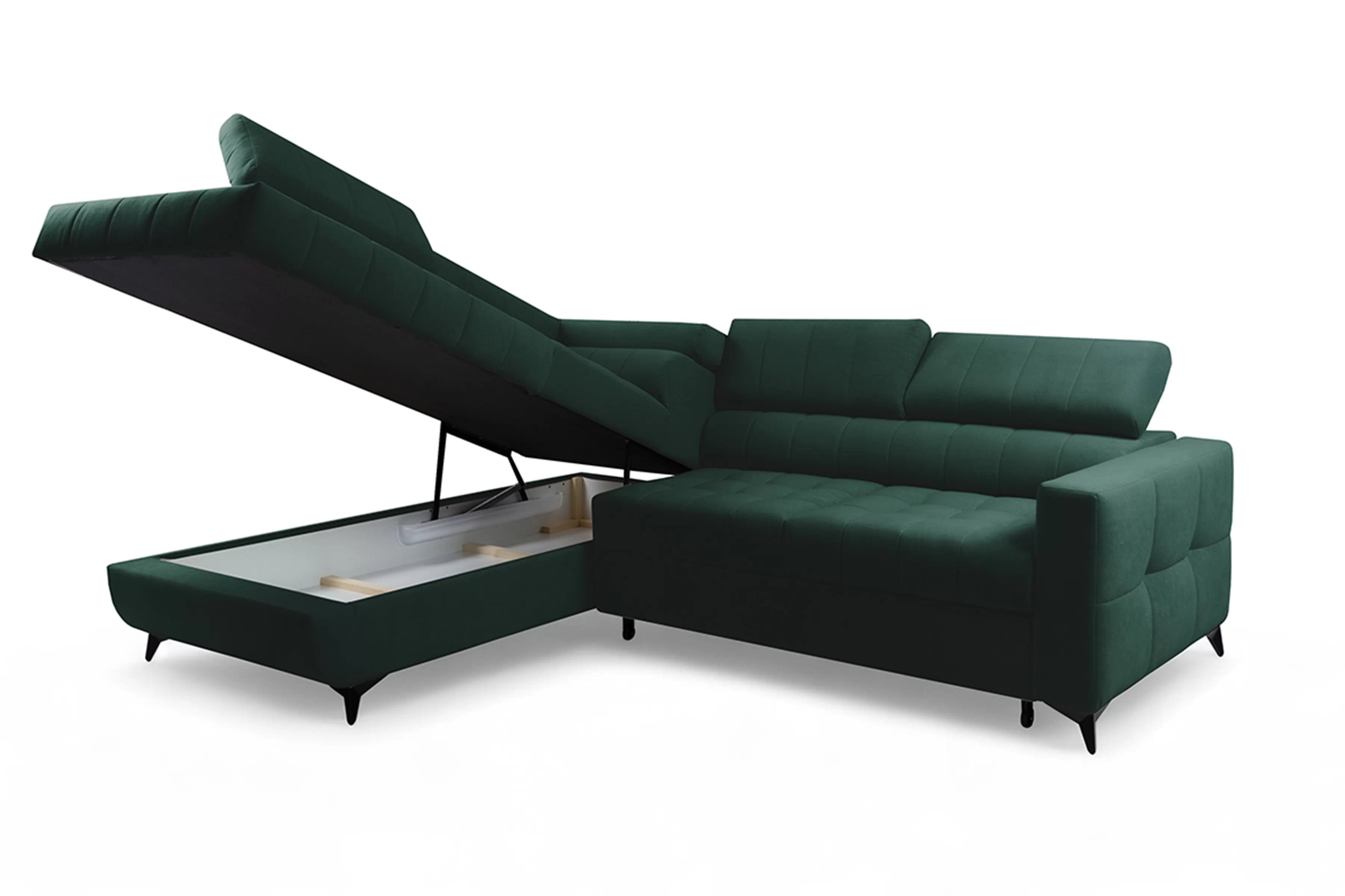 Rohová sedačka Nardo L s rozkladom ľavostranná - zelený zamat Bluvel 78 Rohová sedacia súprava Nardo L s funkciou spánku Ľavá strana - Zelený velúr Bluvel 78