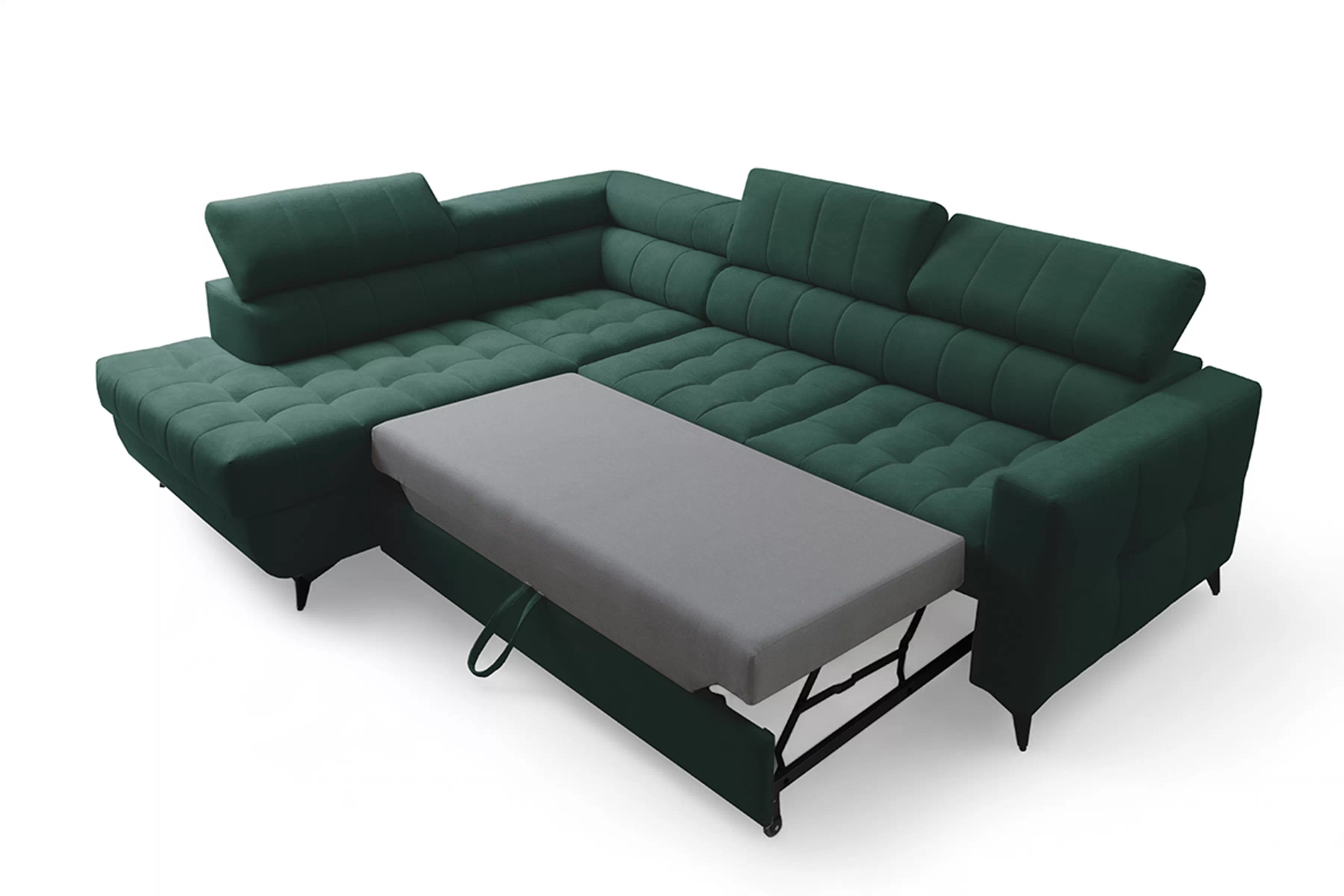Rohová sedačka Nardo L s rozkladom ľavostranná - zelený zamat Bluvel 78 Rohová sedacia súprava Nardo L s funkciou spánku Ľavá strana - Zelený velúr Bluvel 78