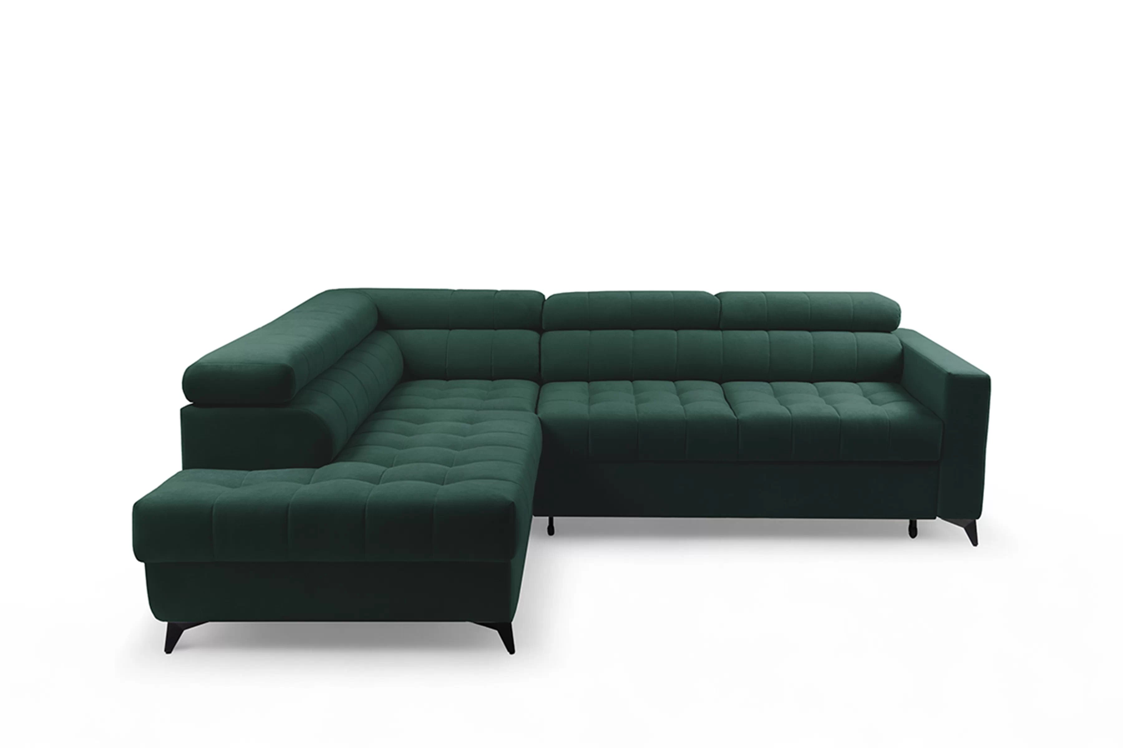 Rohová sedačka Nardo L s rozkladom ľavostranná - zelený zamat Bluvel 78 Rohová sedacia súprava Nardo L s funkciou spánku Ľavá strana - Zelený velúr Bluvel 78