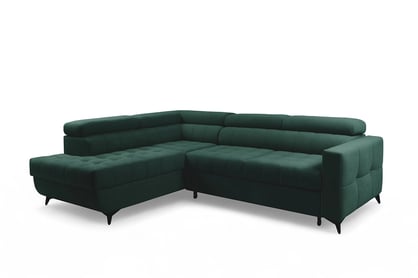 Rohová sedačka Nardo L s rozkladom ľavostranná - zelený zamat Bluvel 78 Rohová sedacia súprava Nardo L s funkciou spánku Ľavá strana - Zelený velúr Bluvel 78