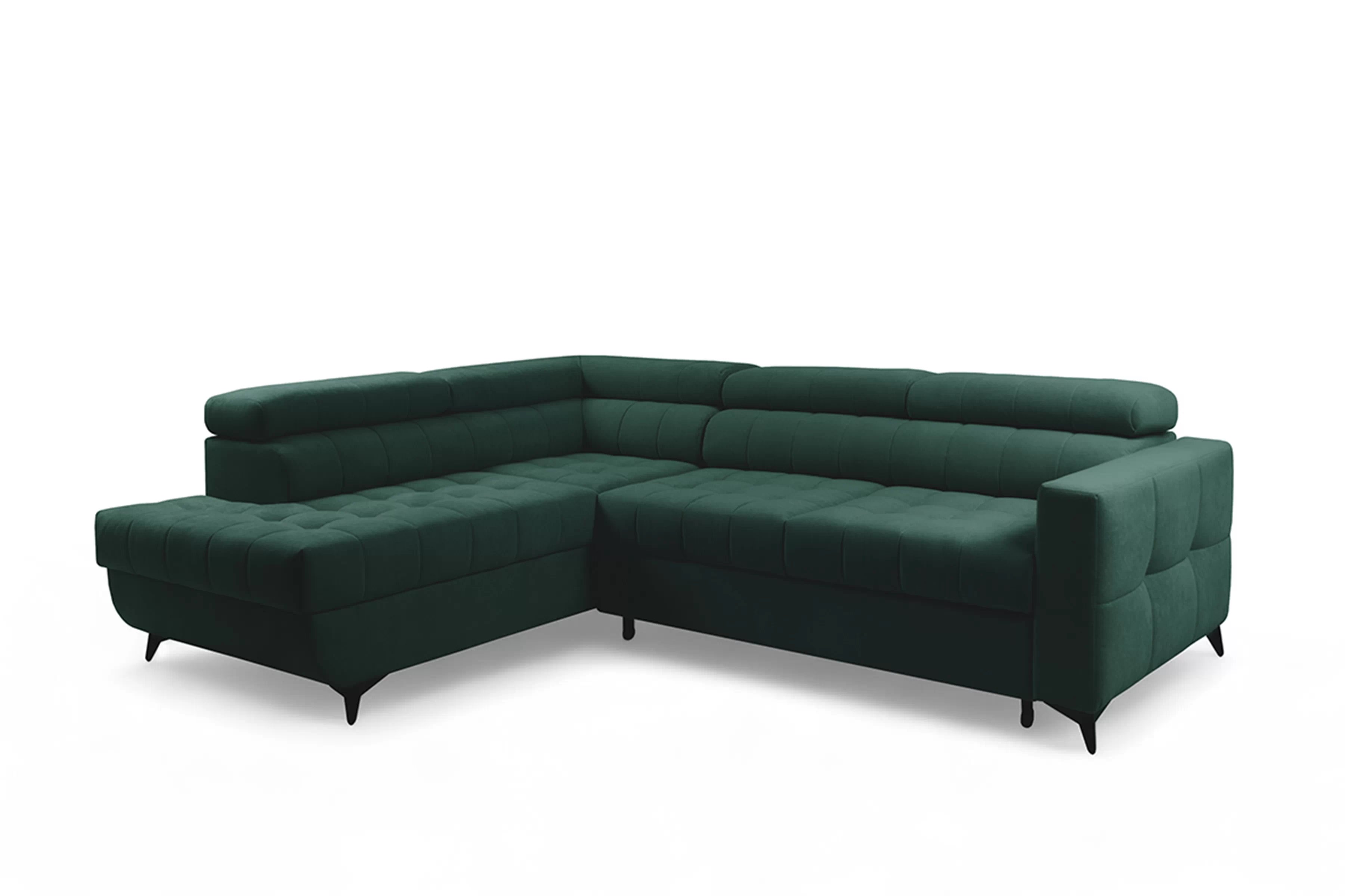 Rohová sedačka Nardo L s rozkladom ľavostranná - zelený zamat Bluvel 78 Rohová sedacia súprava Nardo L s funkciou spánku Ľavá strana - Zelený velúr Bluvel 78