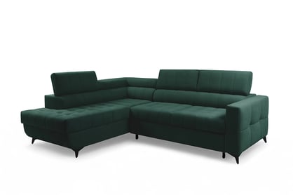 Rohová sedačka Nardo L s rozkladom ľavostranná - zelený zamat Bluvel 78 Rohová sedacia súprava Nardo L s funkciou spánku Ľavá strana - Zelený velúr Bluvel 78