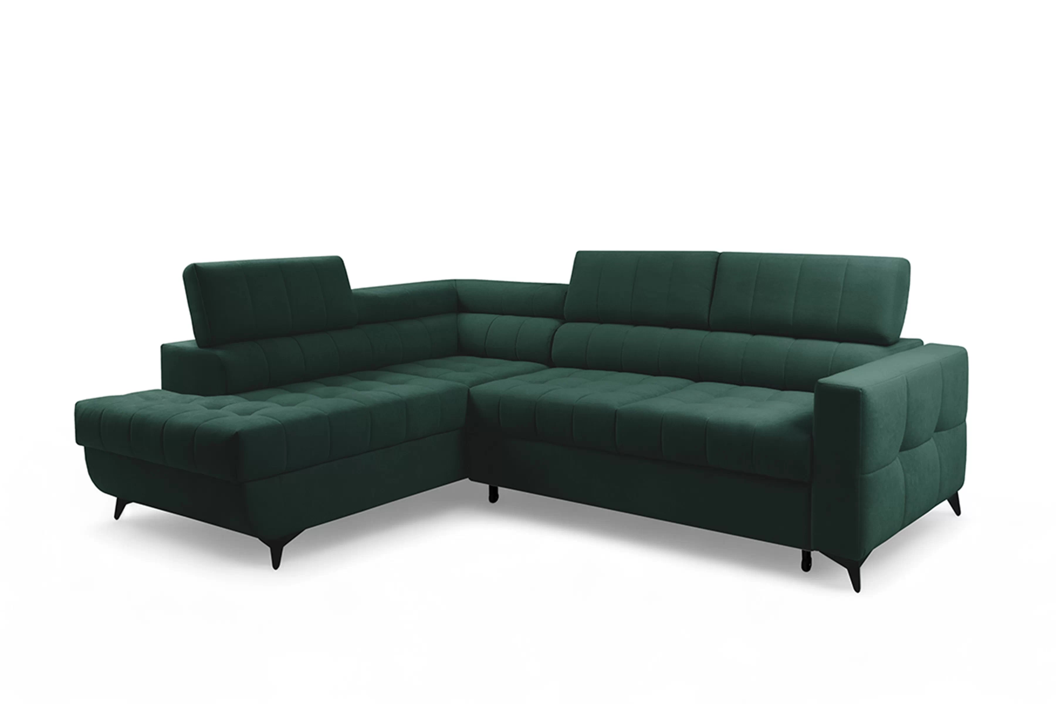 Rohová sedačka Nardo L s rozkladom ľavostranná - zelený zamat Bluvel 78 Rohová sedacia súprava Nardo L s funkciou spánku Ľavá strana - Zelený velúr Bluvel 78