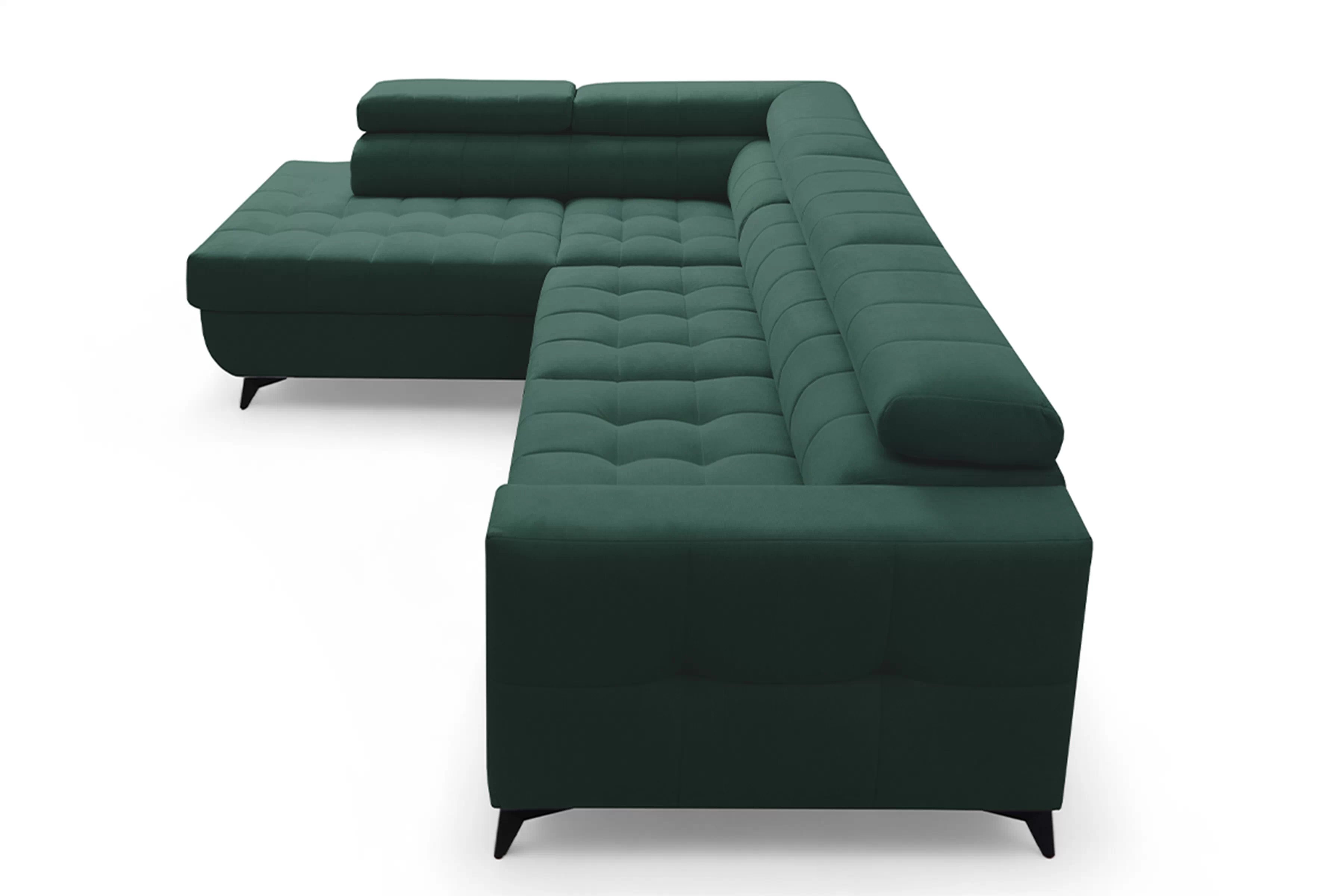 Rohová sedačka Nardo L s rozkladom ľavostranná - zelený zamat Bluvel 78 Rohová sedacia súprava Nardo L s funkciou spánku Ľavá strana - Zelený velúr Bluvel 78