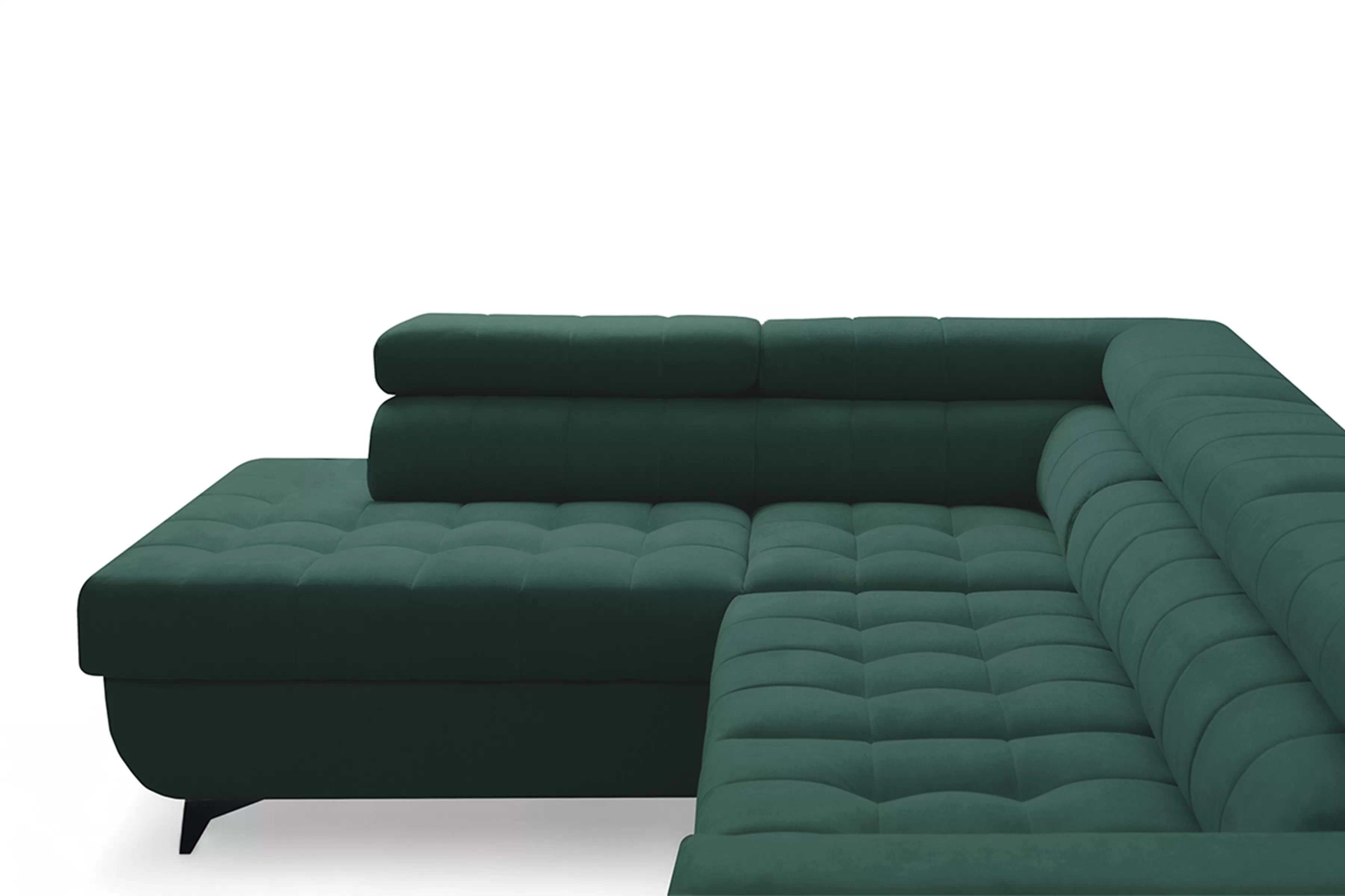 Rohová sedačka Nardo L s rozkladom ľavostranná - zelený zamat Bluvel 78 Rohová sedacia súprava Nardo L s funkciou spánku Ľavá strana - Zelený velúr Bluvel 78