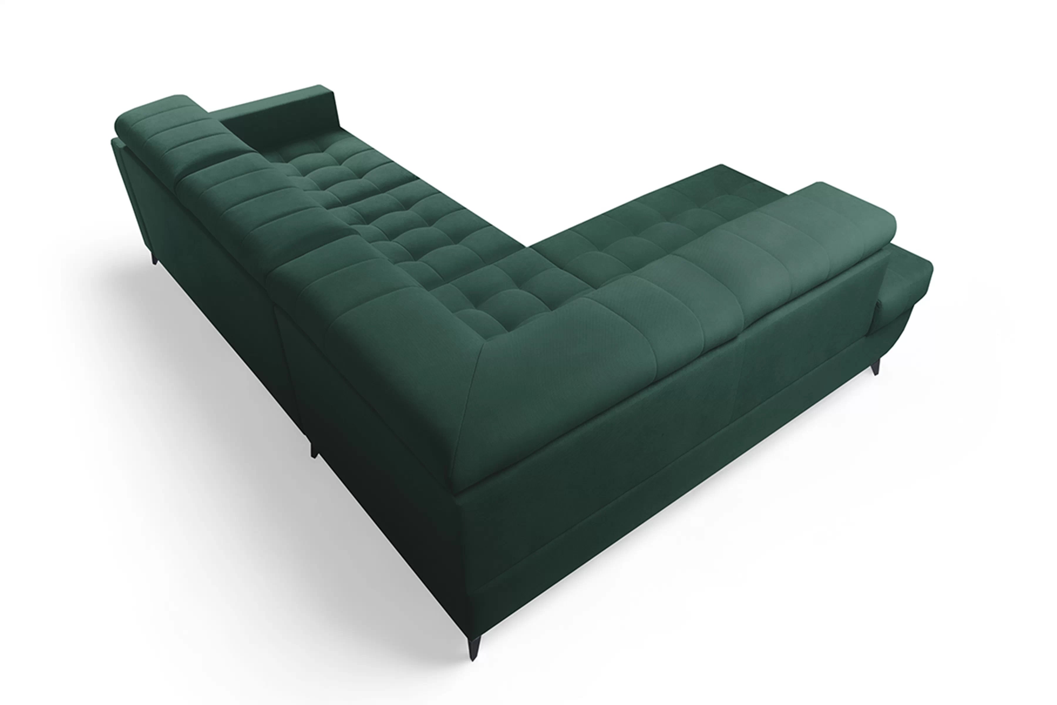 Rohová sedačka Nardo L s rozkladom ľavostranná - zelený zamat Bluvel 78 Rohová sedacia súprava Nardo L s funkciou spánku Ľavá strana - Zelený velúr Bluvel 78