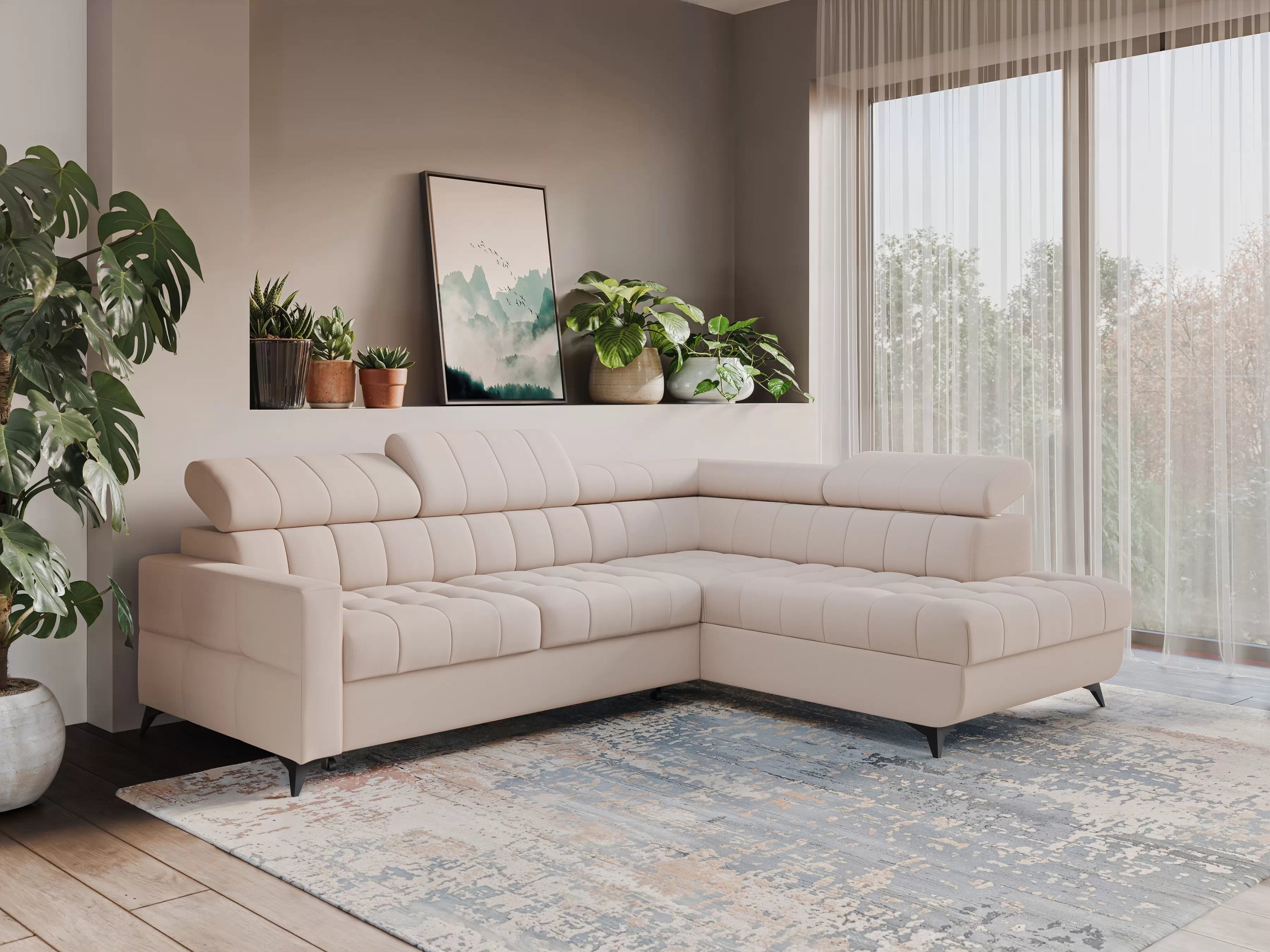 Rozkladacia rohová sedacia súprava Nardo L pravá - béžový plyš Pretty 03 Rohová sedacia súprava Nardo L s funkciou spánku pravá strana - béžový plusz Pretty 03 