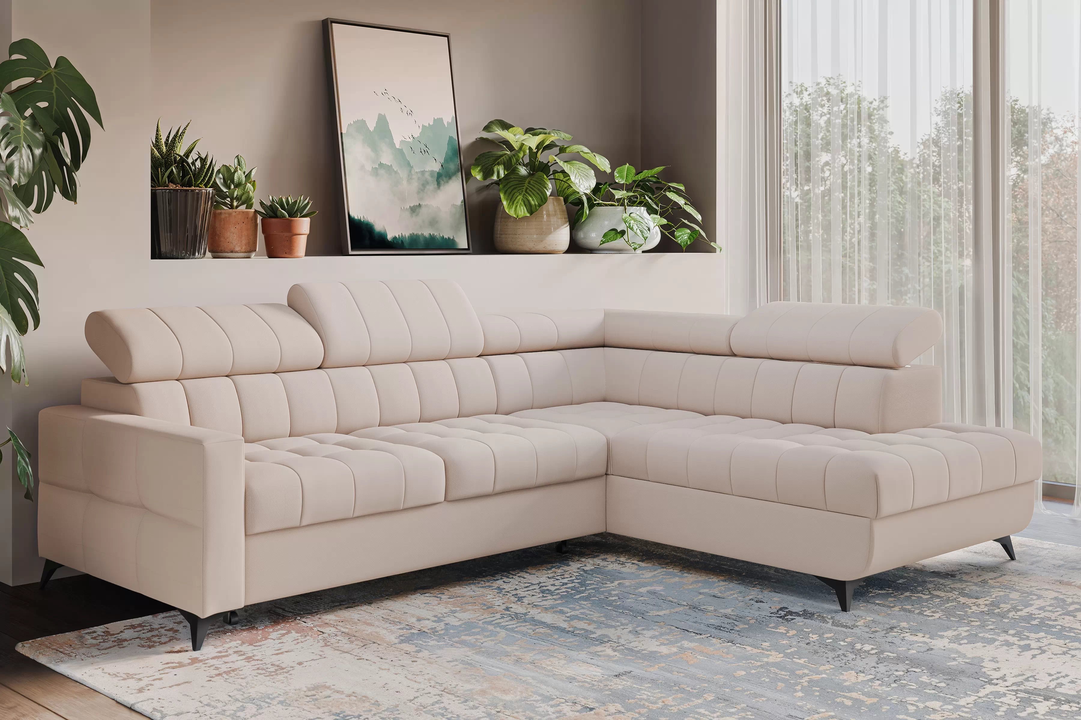 Rozkladacia rohová sedacia súprava Nardo L pravá - béžový plyš Pretty 03 Rohová sedacia súprava Nardo L s funkciou spánku pravá strana - béžový plusz Pretty 03 