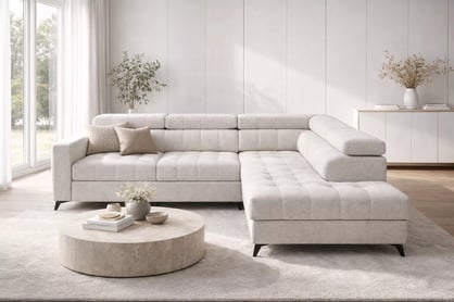 Rozkladacia rohová sedacia súprava Nardo L pravá - béžová ľahkočistiaca žinylka Taro 04 Rohová sedacia súprava Nardo L s funkciou spánku pravá strana - béžový šenil ľahkočistiaci Taro 04 