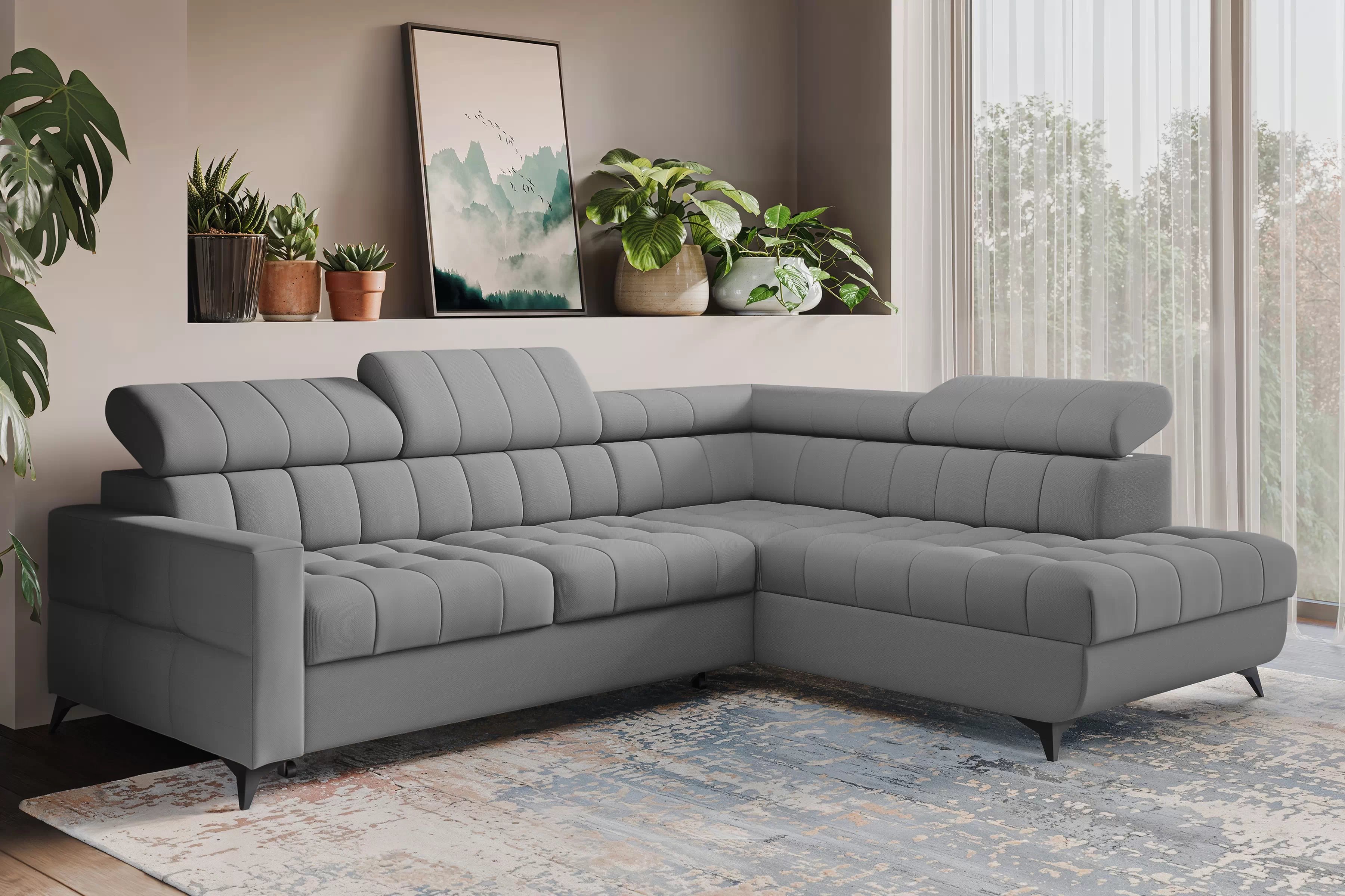 Rohová sedačka Nardo L s rozkladom pravostranná - sivý plyš Pretty 17 Rohová sedacia súprava Nardo L s funkciou spánku pravá strana - šedý plusz Pretty 17