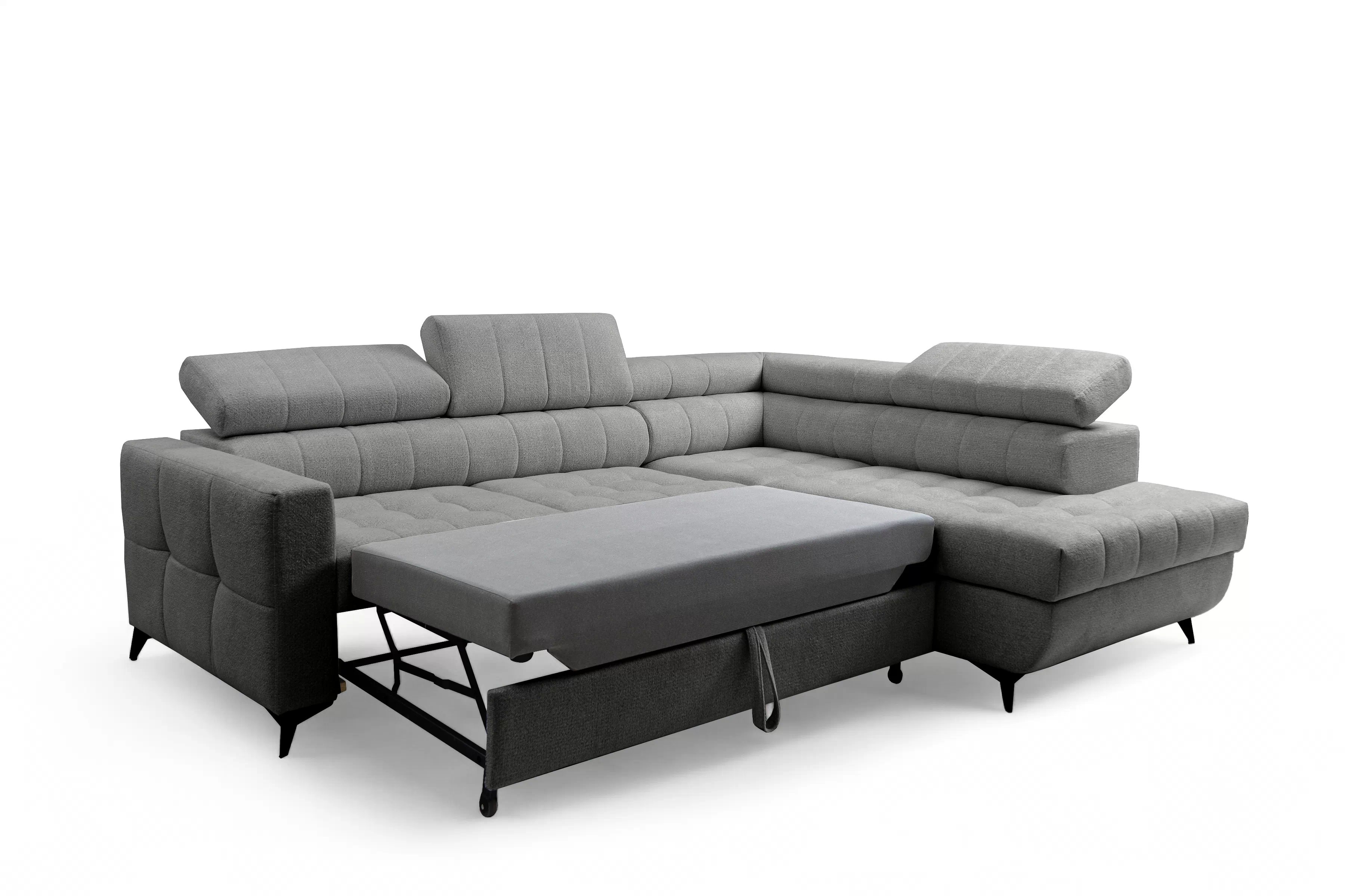 Rozkladacia rohová sedacia súprava Nardo L pravá - šedá ľahkočistiaca žinylka Taro 97 Rohová sedacia súprava Nardo L s funkciou spánku pravá strana - šedý šenil ľahkočistiaci Taro 97 