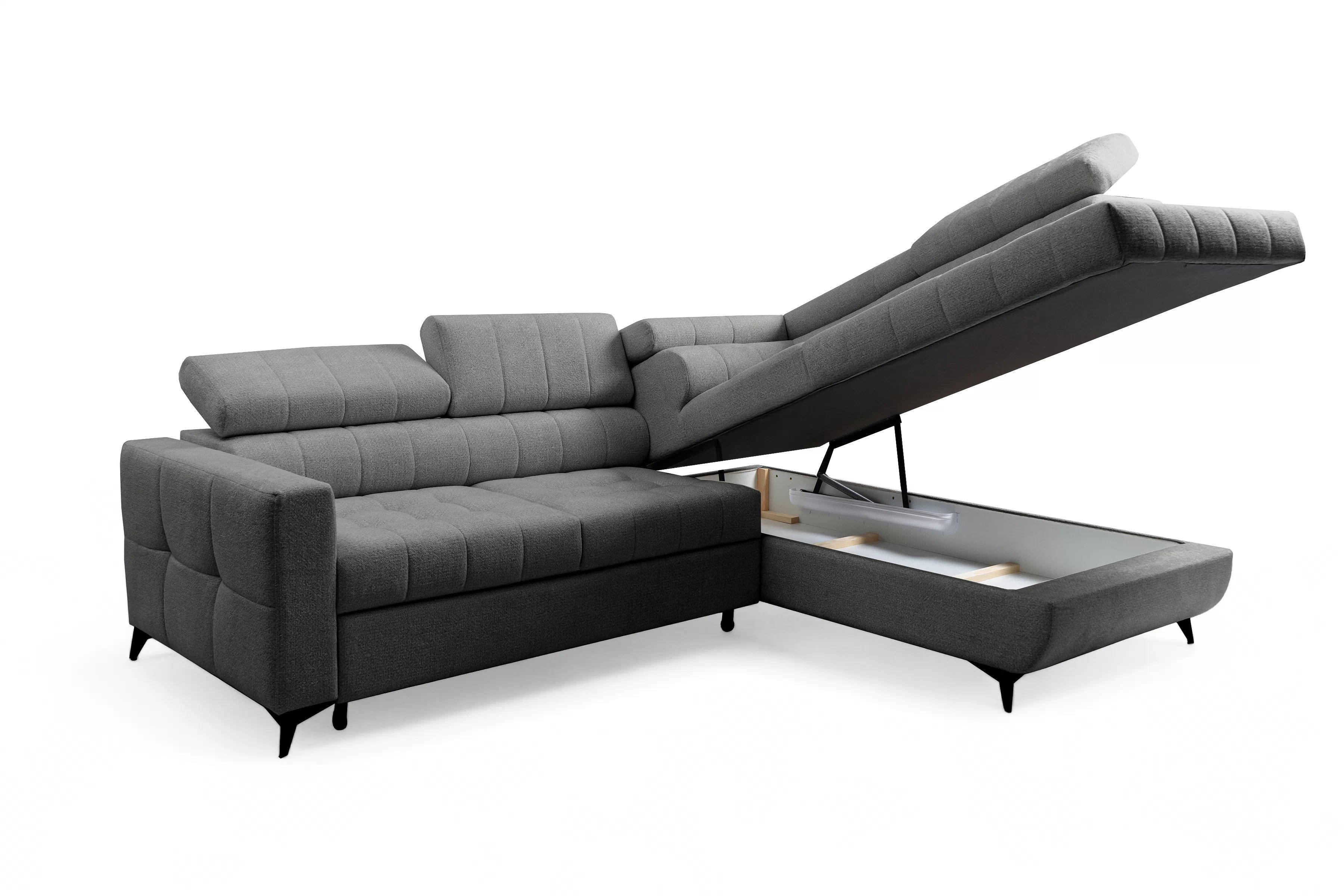 Rozkladacia rohová sedacia súprava Nardo L pravá - šedá ľahkočistiaca žinylka Taro 97 Rohová sedacia súprava Nardo L s funkciou spánku pravá strana - šedý šenil ľahkočistiaci Taro 97 