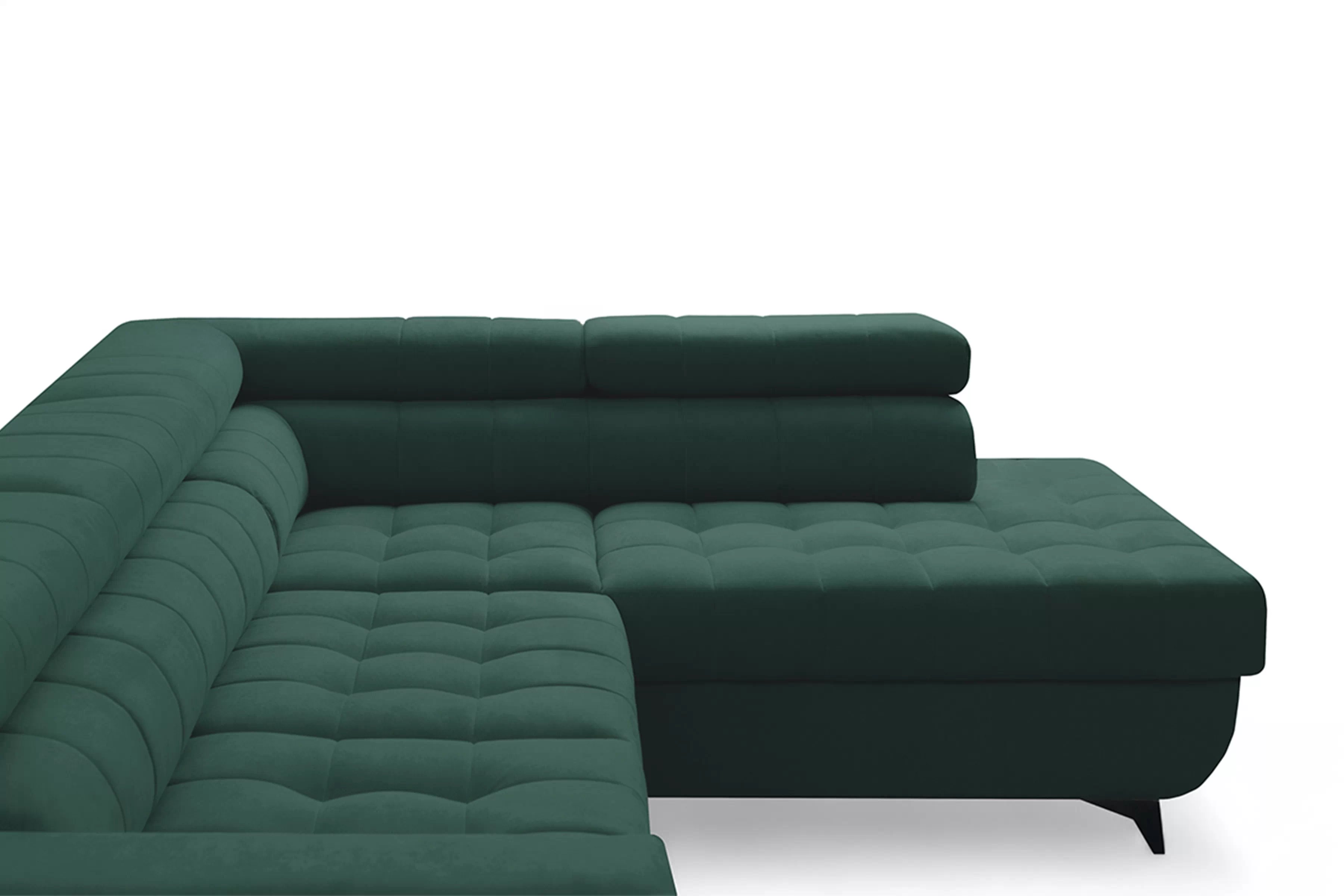 Rozkladacia rohová sedacia súprava Nardo L pravá - zelený zamat Bluvel 78 Rohová sedacia súprava Nardo L s funkciou spánku pravá strana - Zelený velúr Bluvel 78