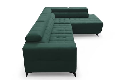 Rozkladacia rohová sedacia súprava Nardo L pravá - zelený zamat Bluvel 78 Rohová sedacia súprava Nardo L s funkciou spánku pravá strana - Zelený velúr Bluvel 78