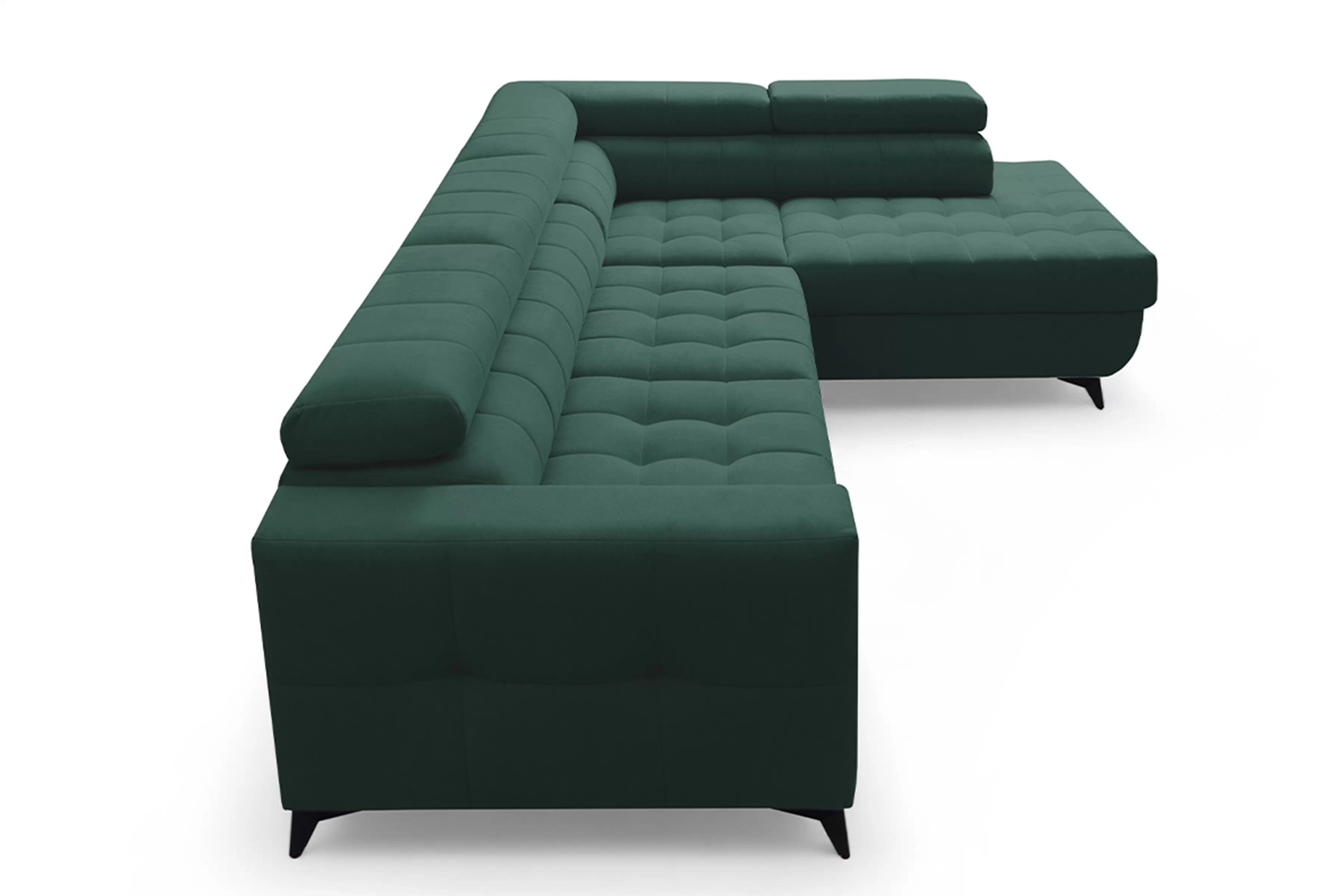 Rozkladacia rohová sedacia súprava Nardo L pravá - zelený zamat Bluvel 78 Rohová sedacia súprava Nardo L s funkciou spánku pravá strana - Zelený velúr Bluvel 78