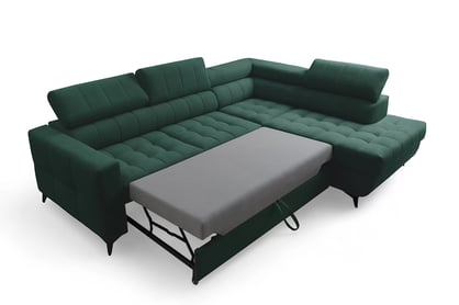 Rozkladacia rohová sedacia súprava Nardo L pravá - zelený zamat Bluvel 78 Rohová sedacia súprava Nardo L s funkciou spánku pravá strana - Zelený velúr Bluvel 78