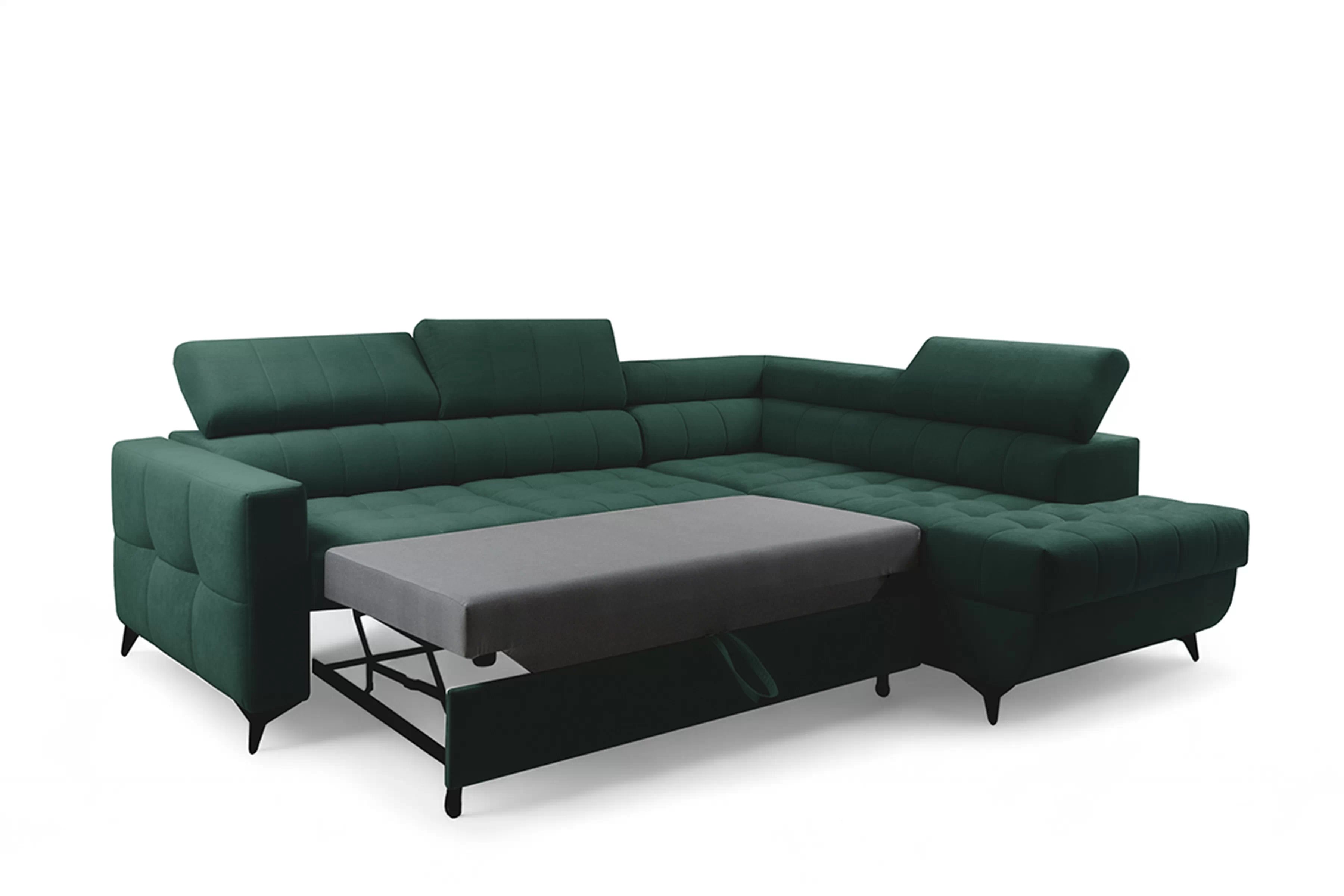 Rozkladacia rohová sedacia súprava Nardo L pravá - zelený zamat Bluvel 78 Rohová sedacia súprava Nardo L s funkciou spánku pravá strana - Zelený velúr Bluvel 78