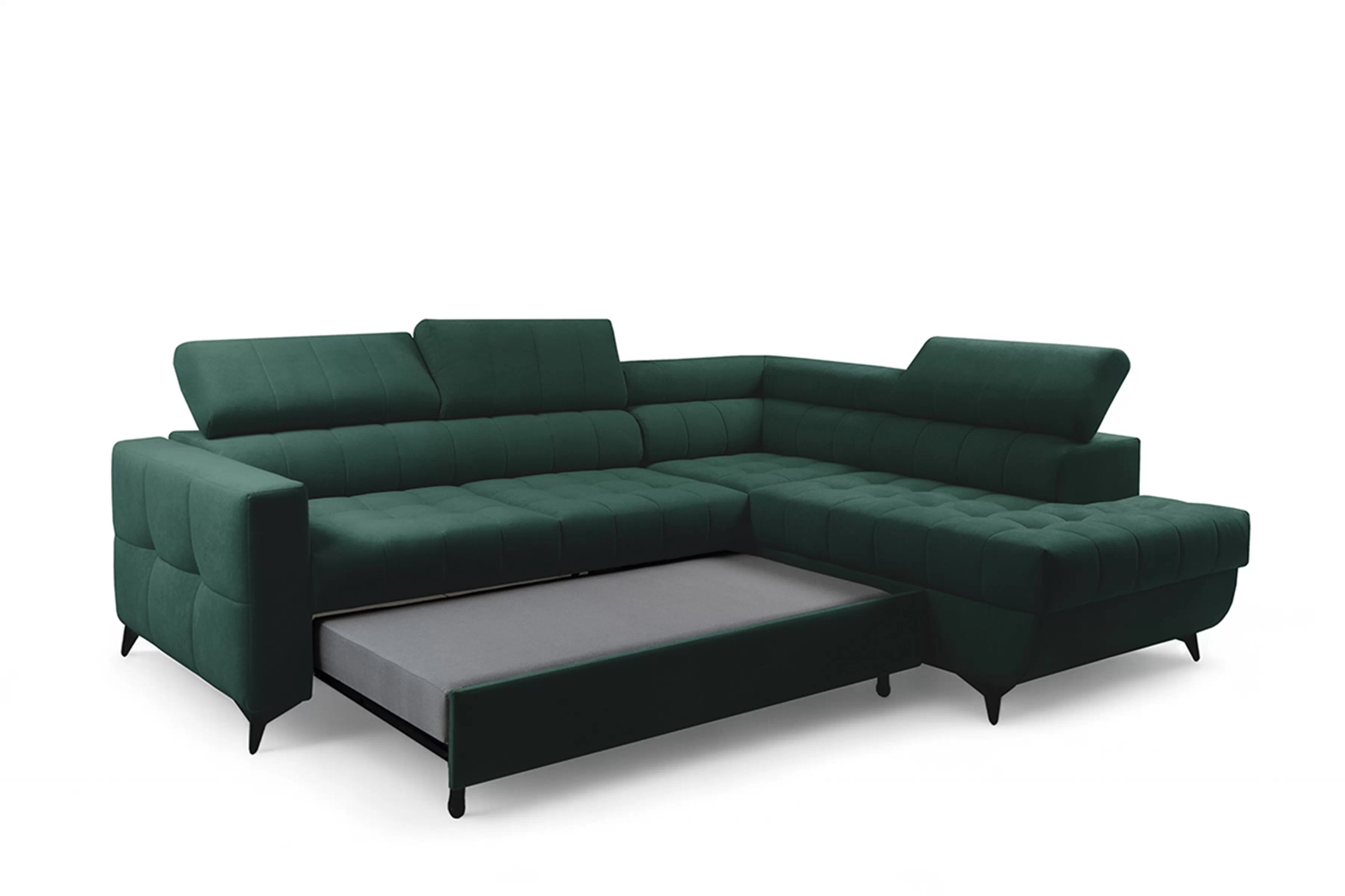 Rozkladacia rohová sedacia súprava Nardo L pravá - zelený zamat Bluvel 78 Rohová sedacia súprava Nardo L s funkciou spánku pravá strana - Zelený velúr Bluvel 78