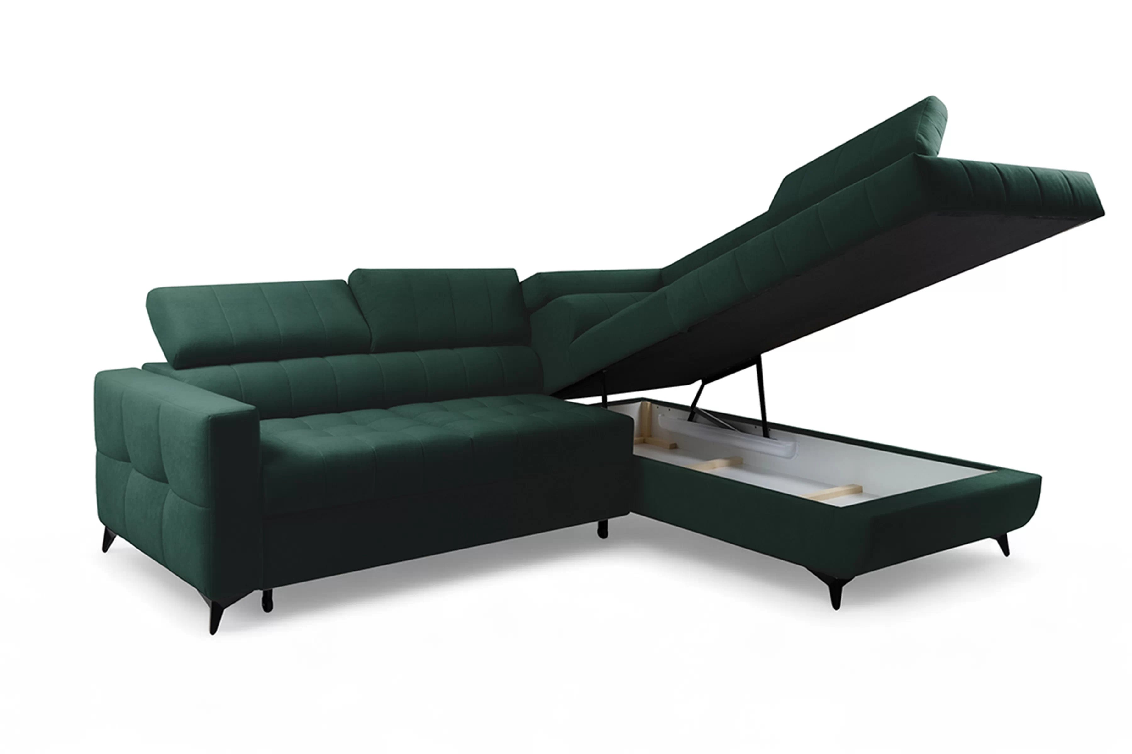 Rozkladacia rohová sedacia súprava Nardo L pravá - zelený zamat Bluvel 78 Rohová sedacia súprava Nardo L s funkciou spánku pravá strana - Zelený velúr Bluvel 78
