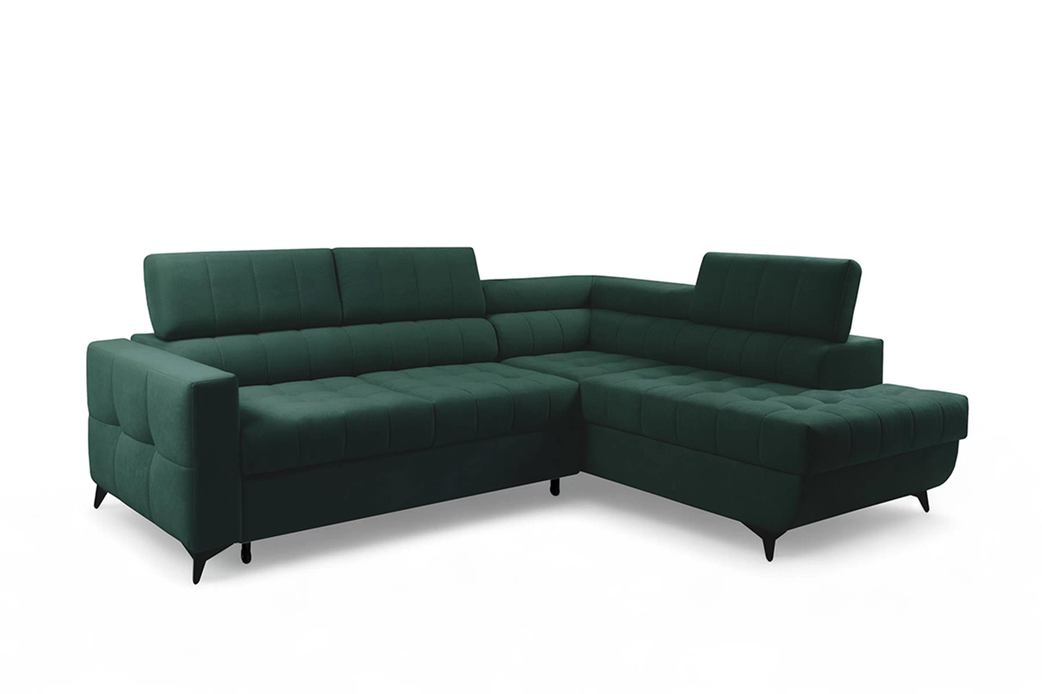 Rozkladacia rohová sedacia súprava Nardo L pravá - zelený zamat Bluvel 78 Rohová sedacia súprava Nardo L s funkciou spánku pravá strana - Zelený velúr Bluvel 78